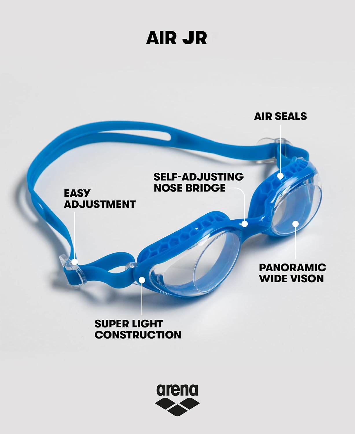 ARENA Gafas de natación unisex para niños de 6 a 12 años de edad con tecnología de sellado de aire, revestimiento antivaho y correa ajustable con