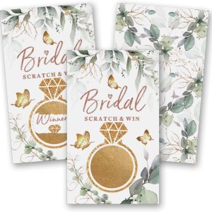 Tarjeta para raspar para despedida de soltera, paquete de 50 unidades, eucalipto dorado mariposa verde jardín, juego de lotería de despedida de Tarjeta para raspar para despedida de soltera, paquete de 50 unidades, eucalipto dorado mariposa verde jardín, juego de lotería de despedida de