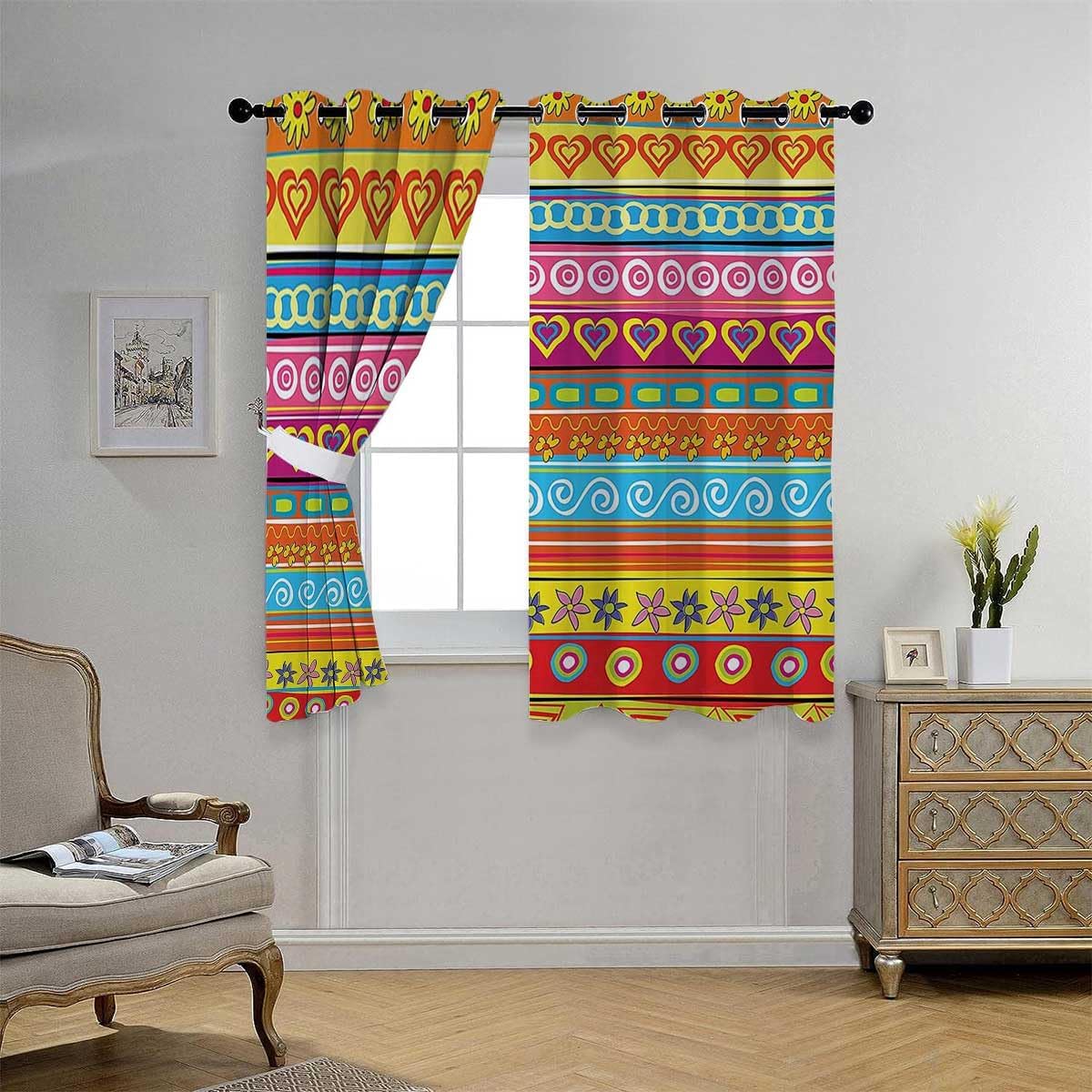 YANFENQI Cortinas para Ventanas De Cuarto Colorful Grommet Short Cortinas para Closet Sin Puerta Currains 55Inch Width by 55Inch Length,2 Panels