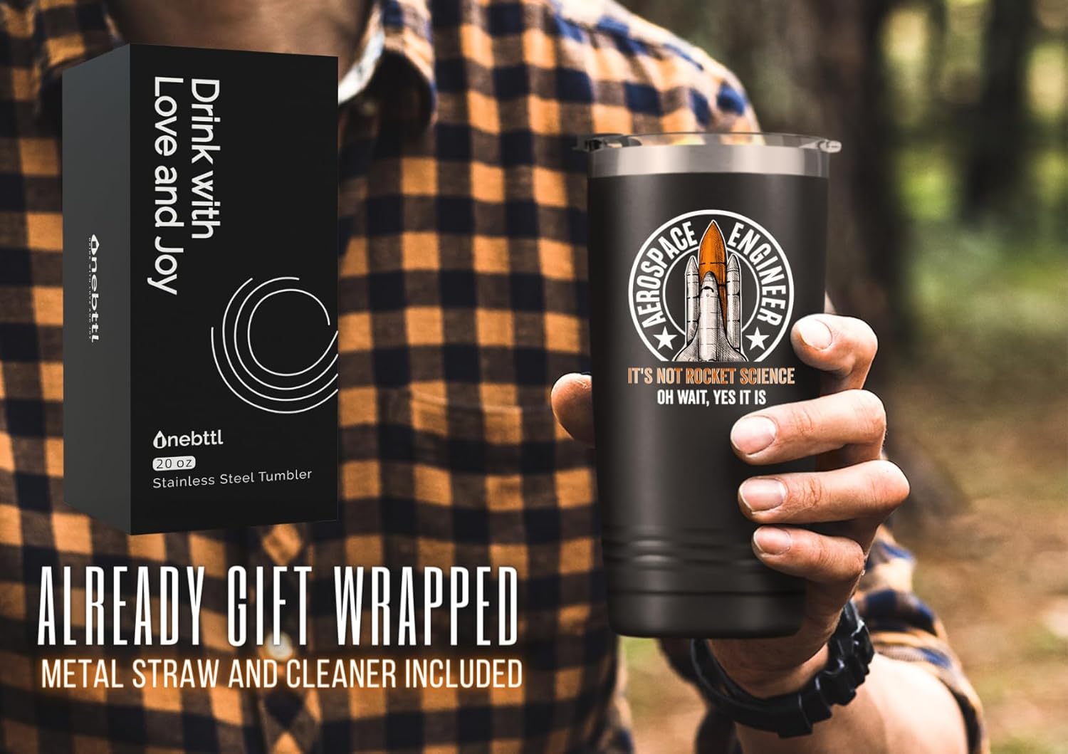 Onebttl Regalos aeroespaciales para hombres, 20 onzas, regalos espaciales, vaso de acero inoxidable con tapa, taza de café de viaje con aislamiento