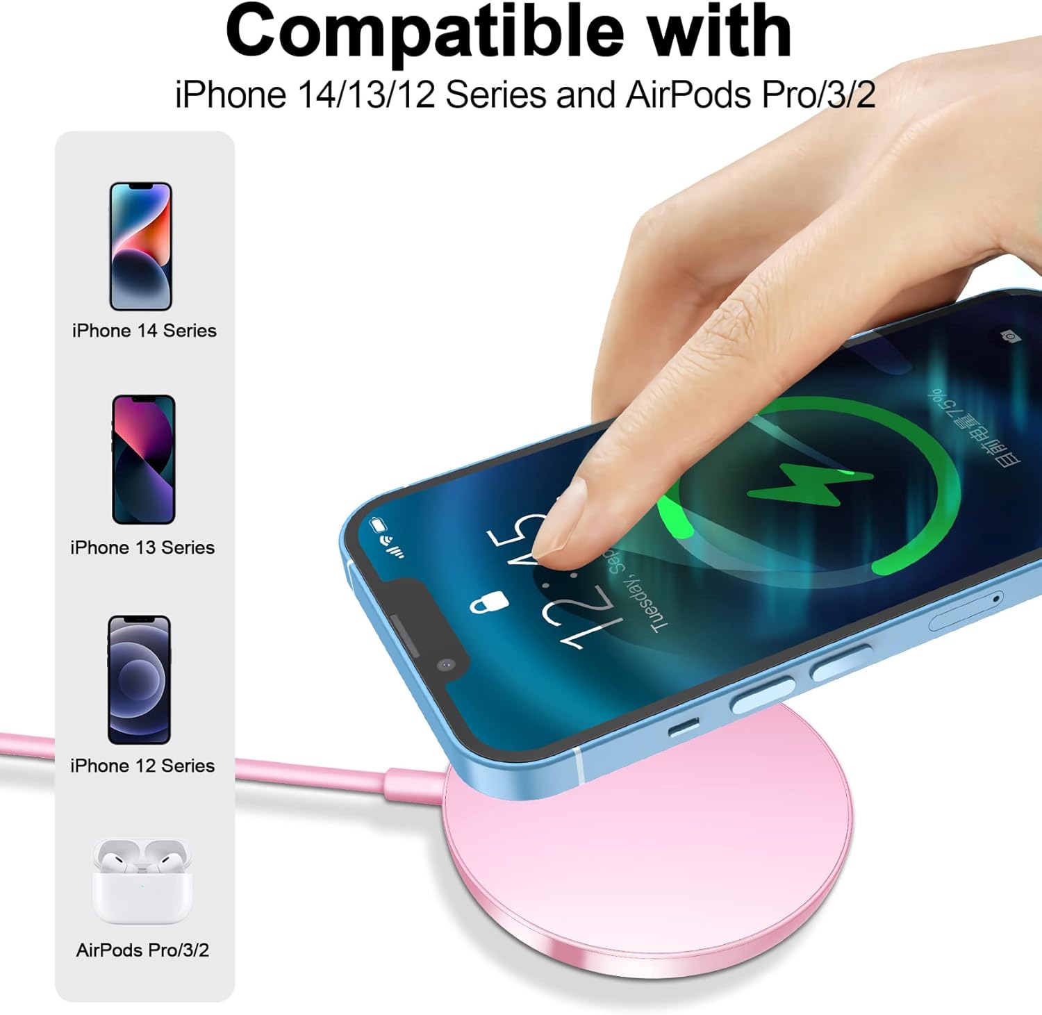 xiwxi Cargador inalámbrico magnético rápido de 15 W compatible con cargador MagSafe, almohadilla de carga inalámbrica para iPhone 1414 Plus14 Pro14