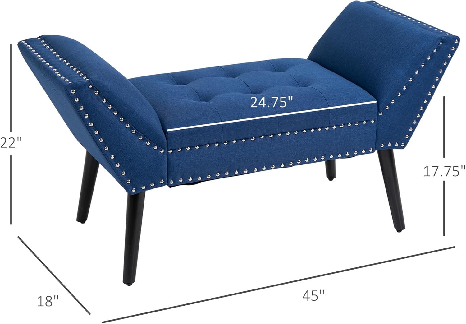 HOMCOM Moderno banco otomano tapizado de tela decorativa para dormitorio o sala de estar, color azul