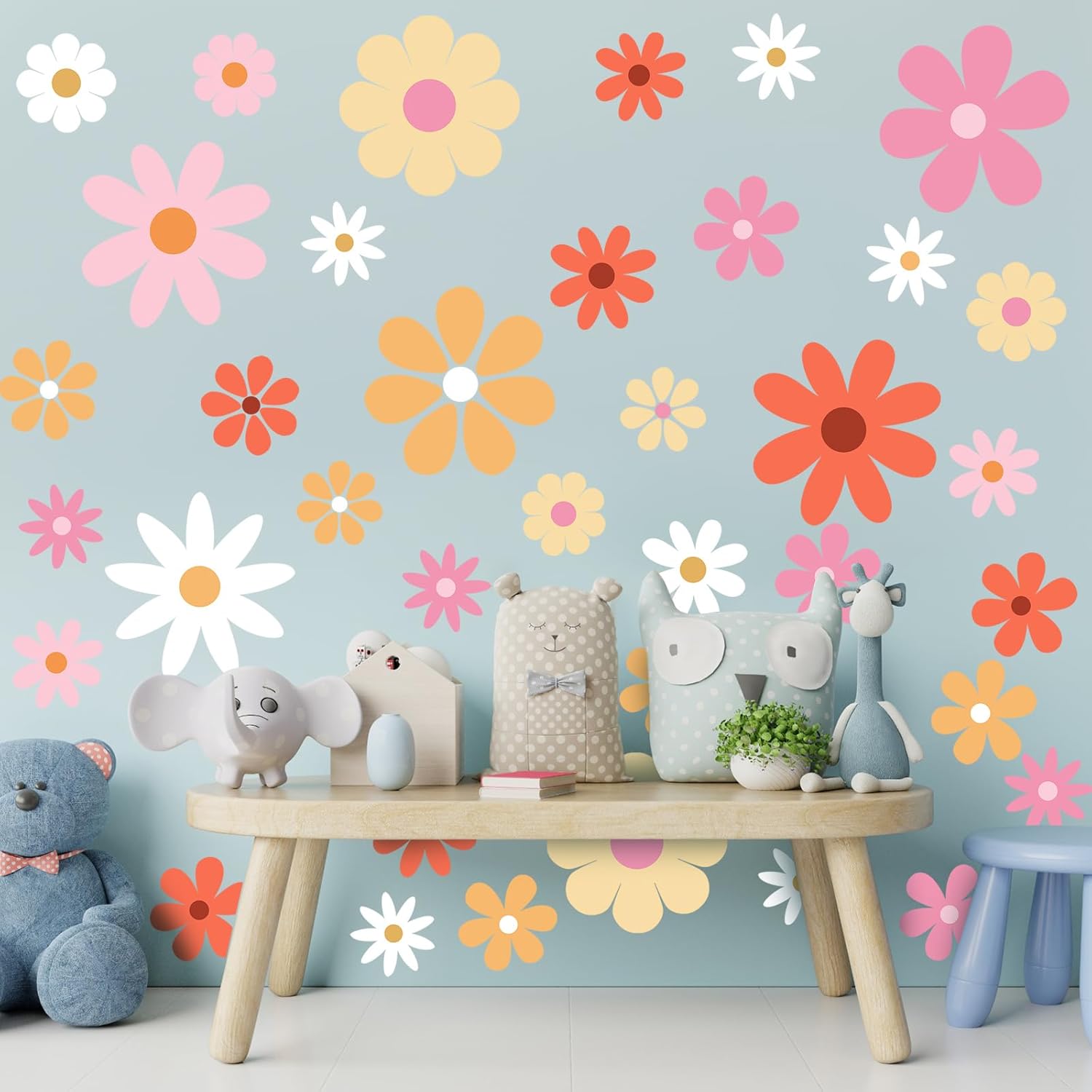 12 hojas de calcomanías de pared de margaritas blancas, calcomanías de pared de margaritas grandes, calcomanías florales para niños, niñas,