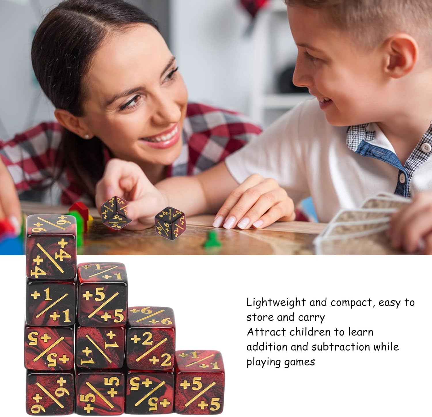 Juego de dados de 10 piezas de 6 caras, juego de dados de juego de rompecabezas de matemáticas de dos colores, accesorios de juego, para enseñanza