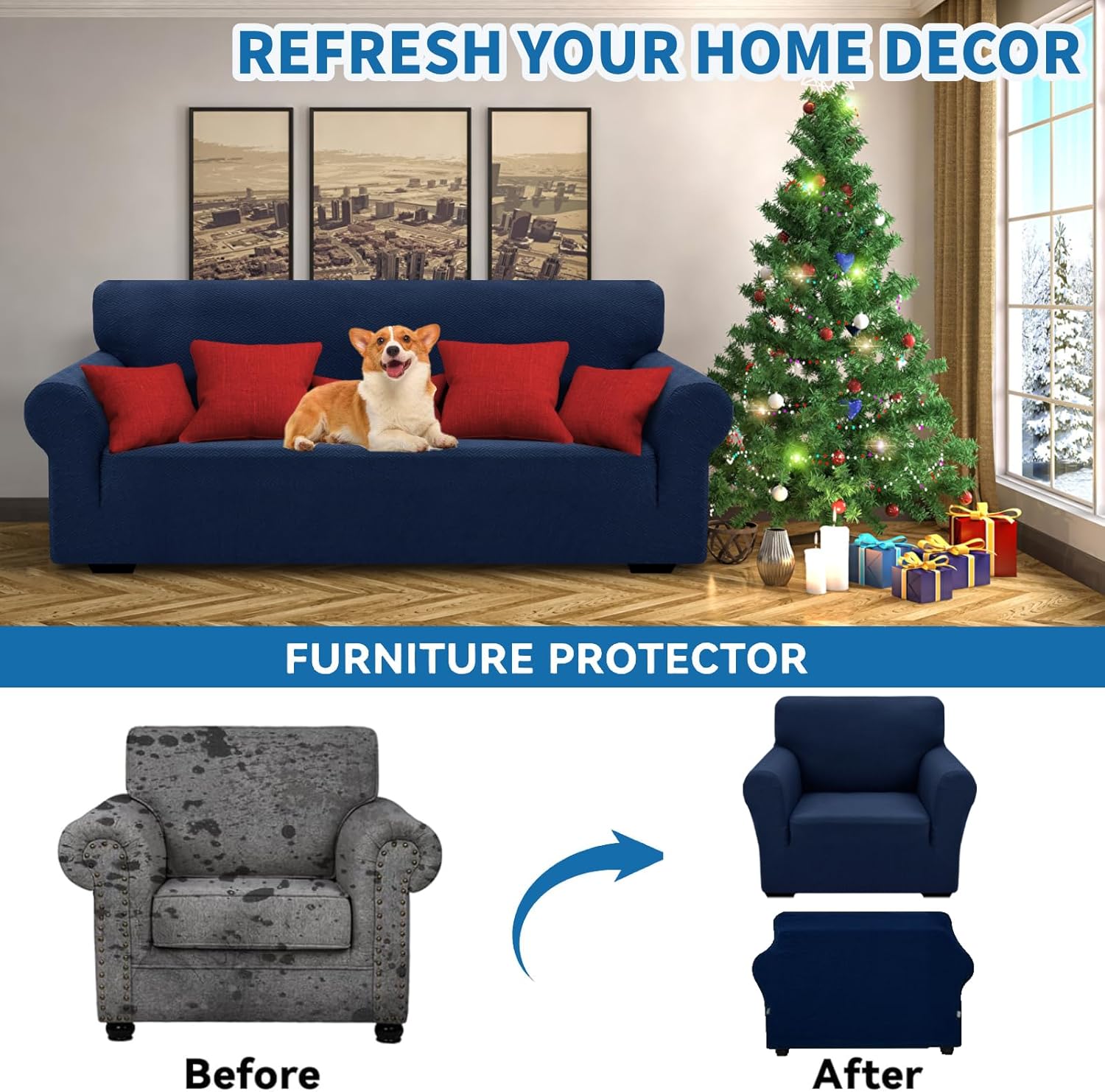 Fundas elásticas para sillón 2024, 1 pieza, protector para silla de sala de estar, funda gruesa y suave con parte inferior elástica, funda para sofá