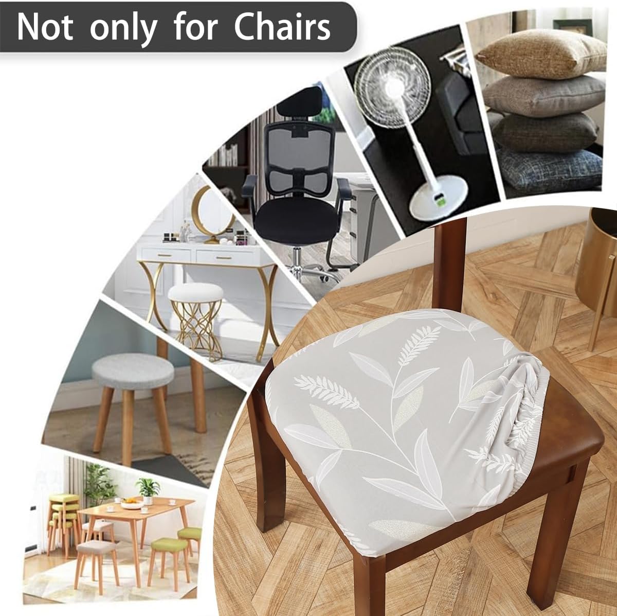 Juego de 6 fundas de asiento para silla, elásticas, estampadas, para comedor, cuadradas, extraíbles y lavables, fundas de cojín para cocina, oficina