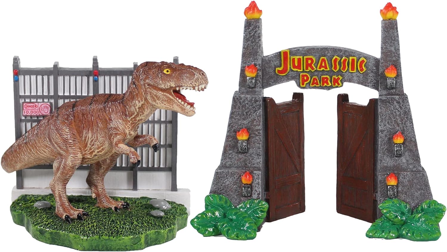 Penn-Plax Jurassic Park – Paquete de adornos de acuario con licencia oficial de 2 piezas, incluye decoraciones de T-Rex y Park Gate, pequeño