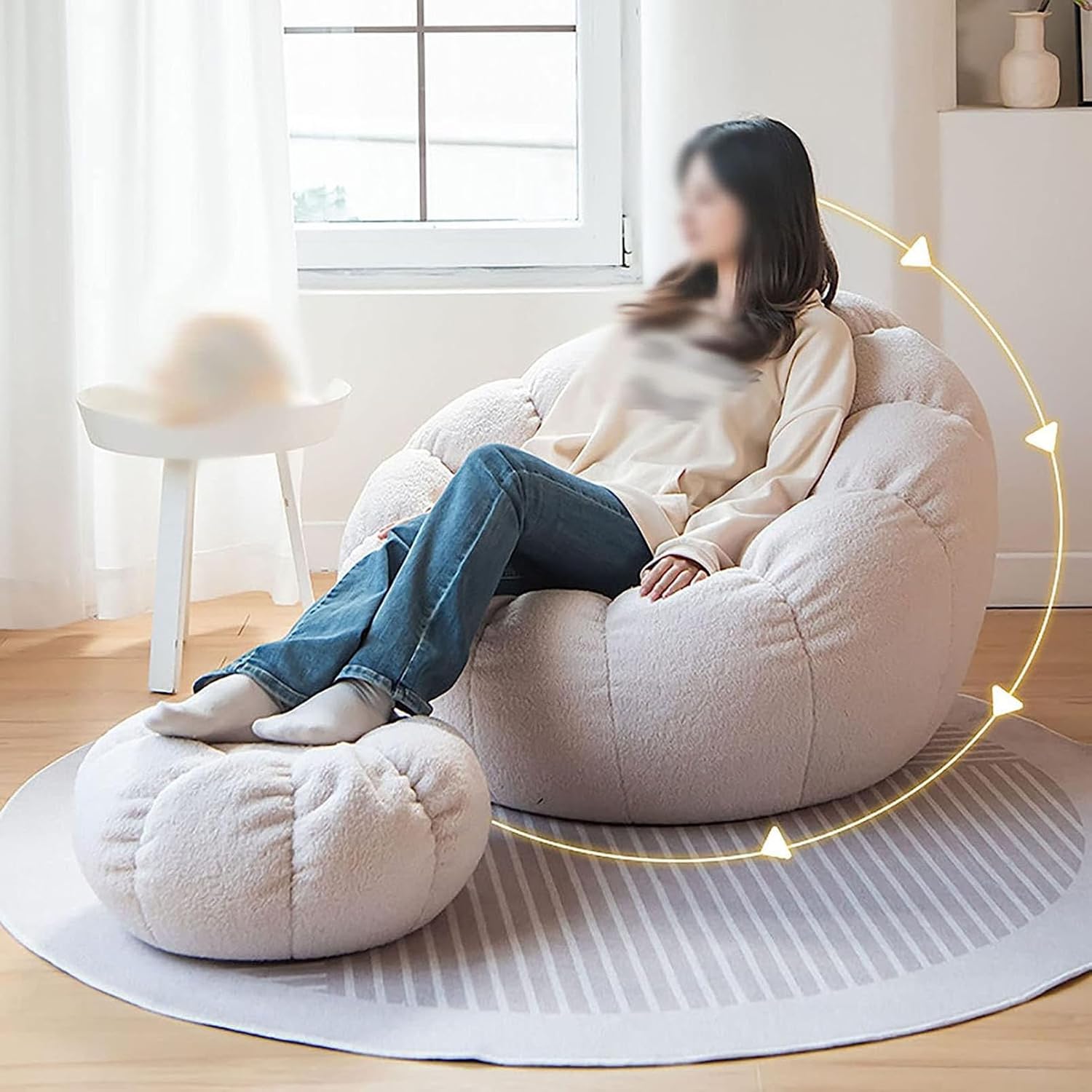 Puf de peluche de animales de peluche, silla puff de espuma viscoelástica ultrasuave, piel de peluche sintética, lavable, funda con cremallera