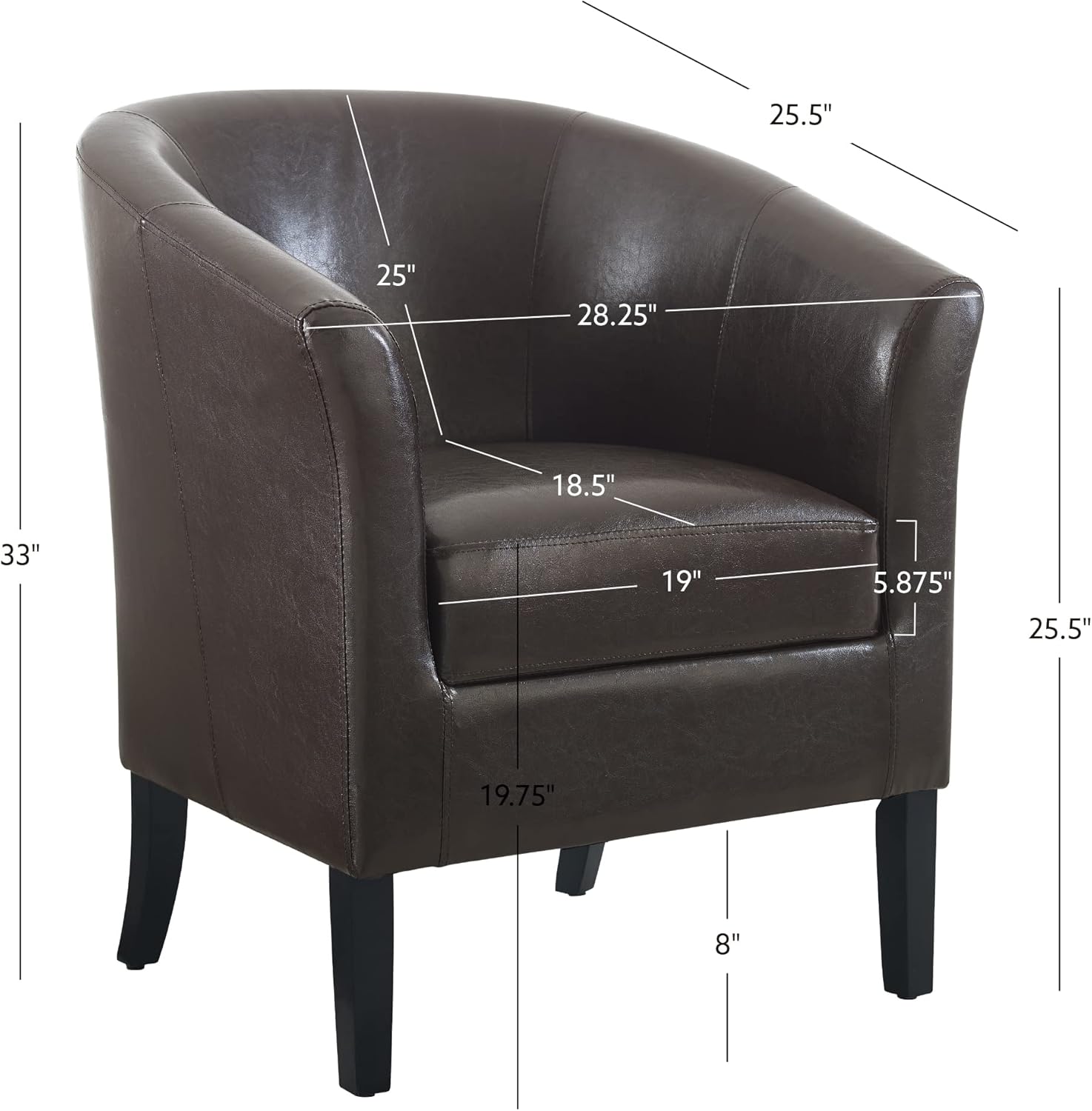 Silla para club, de Linon Simon, Madera de caucho Contrachapado, Marrón