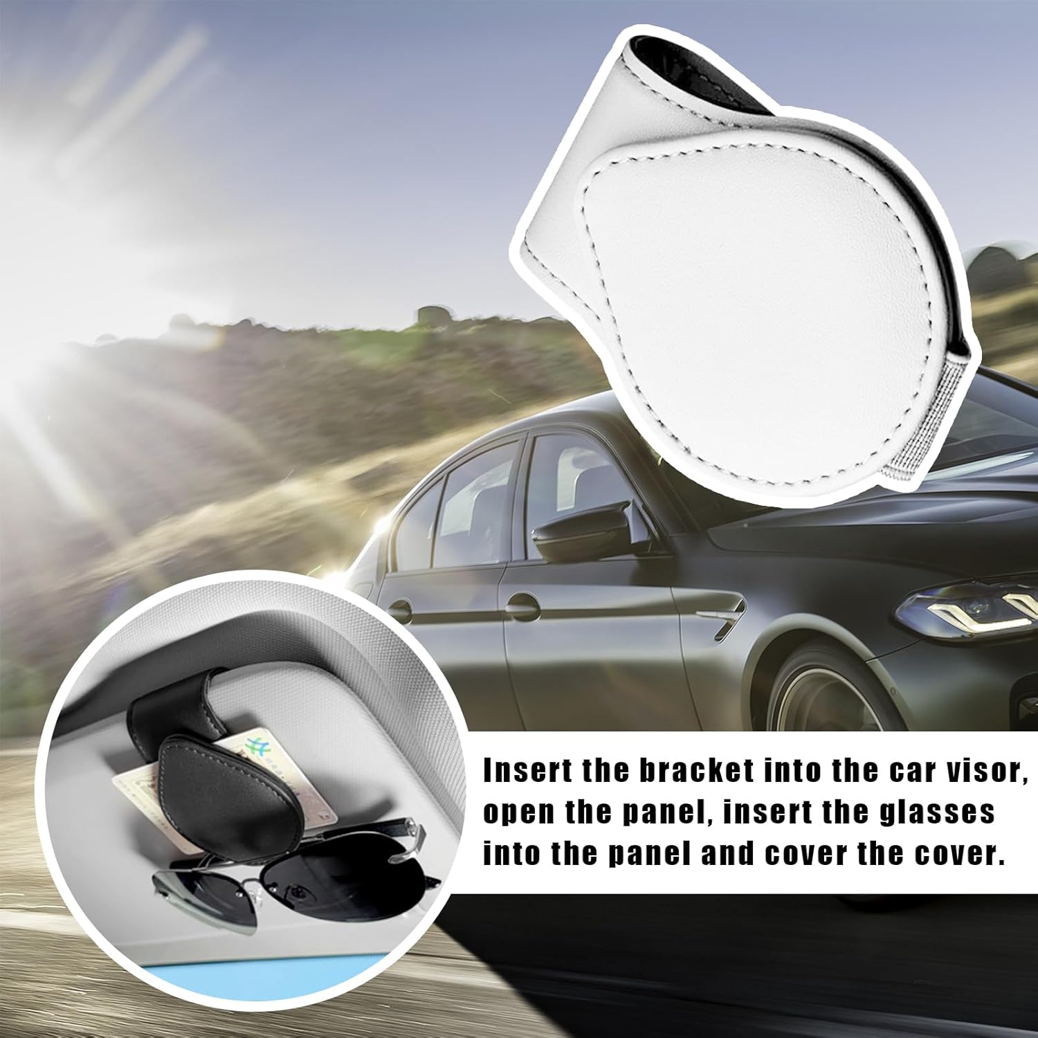 Soporte de lentes de sol para visera de automóvil, visera magnética de cuero para gafas, soporte de clip para gafas, caja organizadora universal de