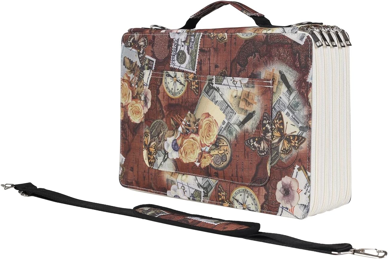 Shulaner Estuche para lápices de colores con cierre de cremallera, gran capacidad, estilo retro, con patrón de elementos, bolsa impermeable de tela