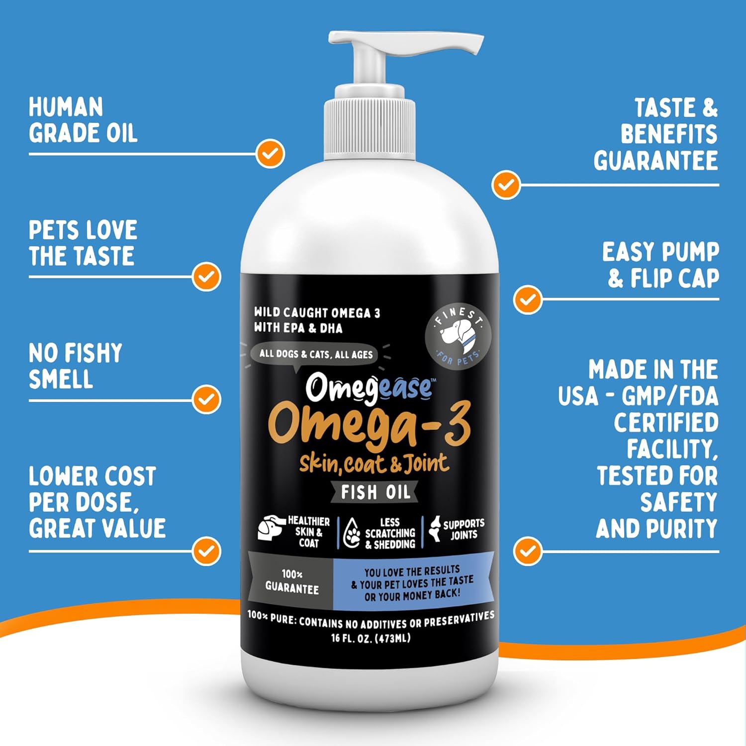 Aceite de pescado 100% puro, con omega 3, 6 y 9 para perros y gatos, 32 onza