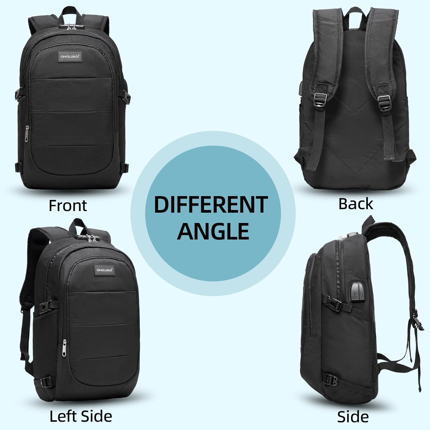 OMOUBOI Mochila para laptop, mochila de viaje de negocios, B+negro
