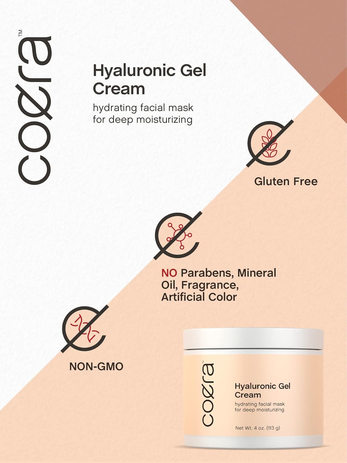 Crema de gel hialurónico  4 onzas  Máscara hidratante e hidratante profunda para la cara  Sin parabenos ni fragancia