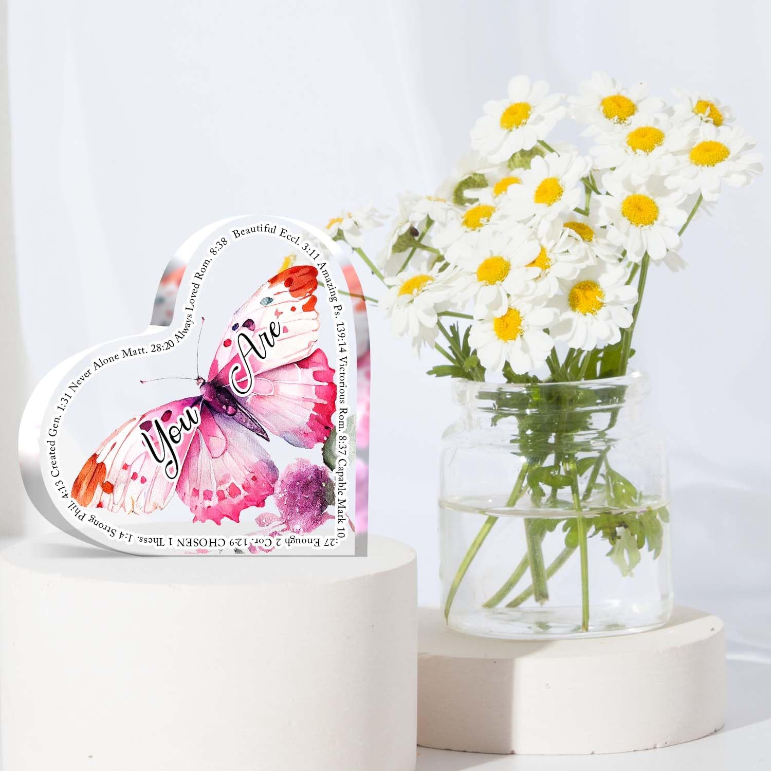 Letrero inspirador de decoración de escritorio para mujeres, decoración de escritorio acrílico en forma de corazón, cumpleaños, regalo de Navidad