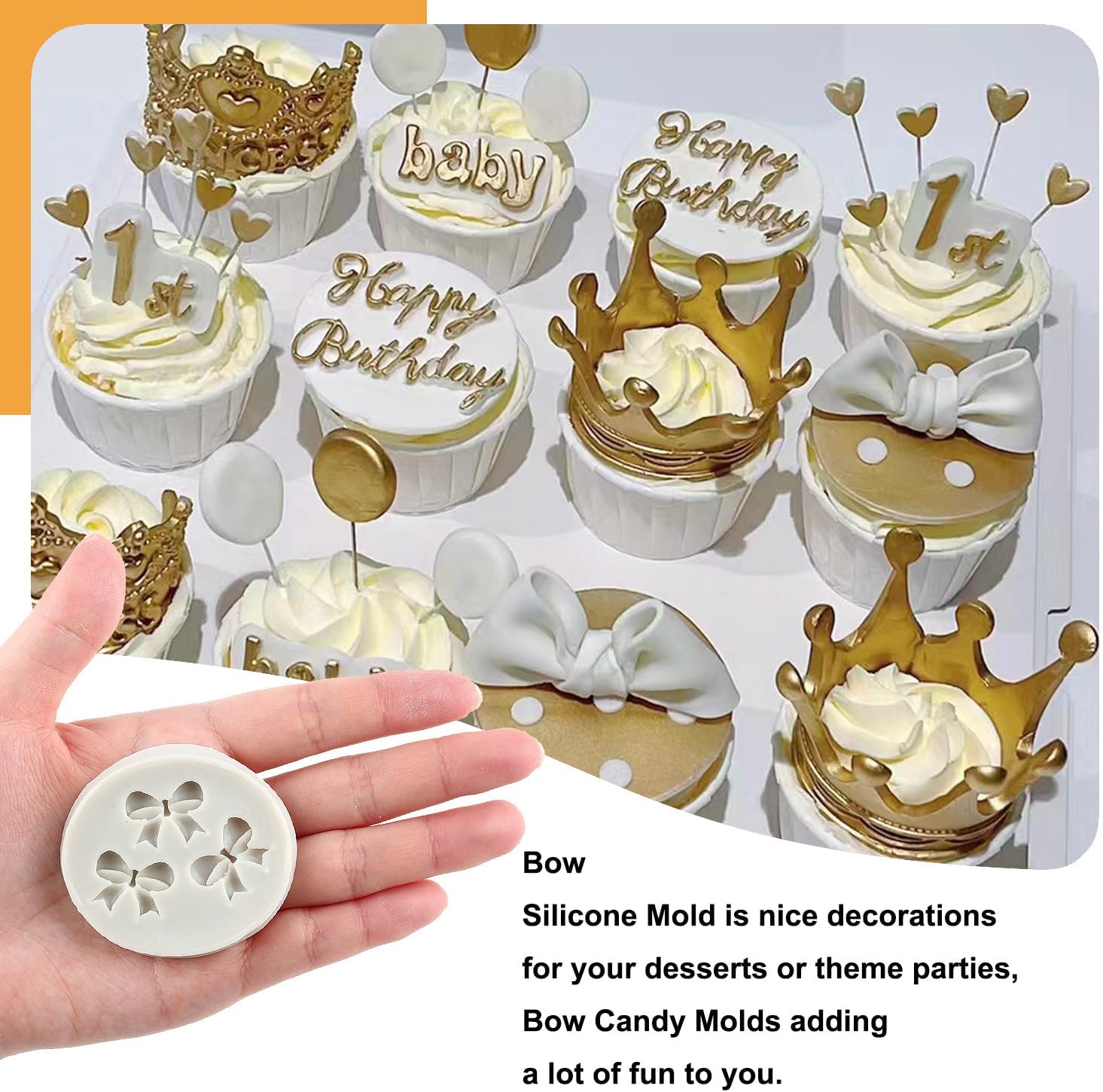 Molde de silicona para fondant, corona de chocolate para cupcakes, decoración de pasteles, dulces, pasta de goma, juego de 4