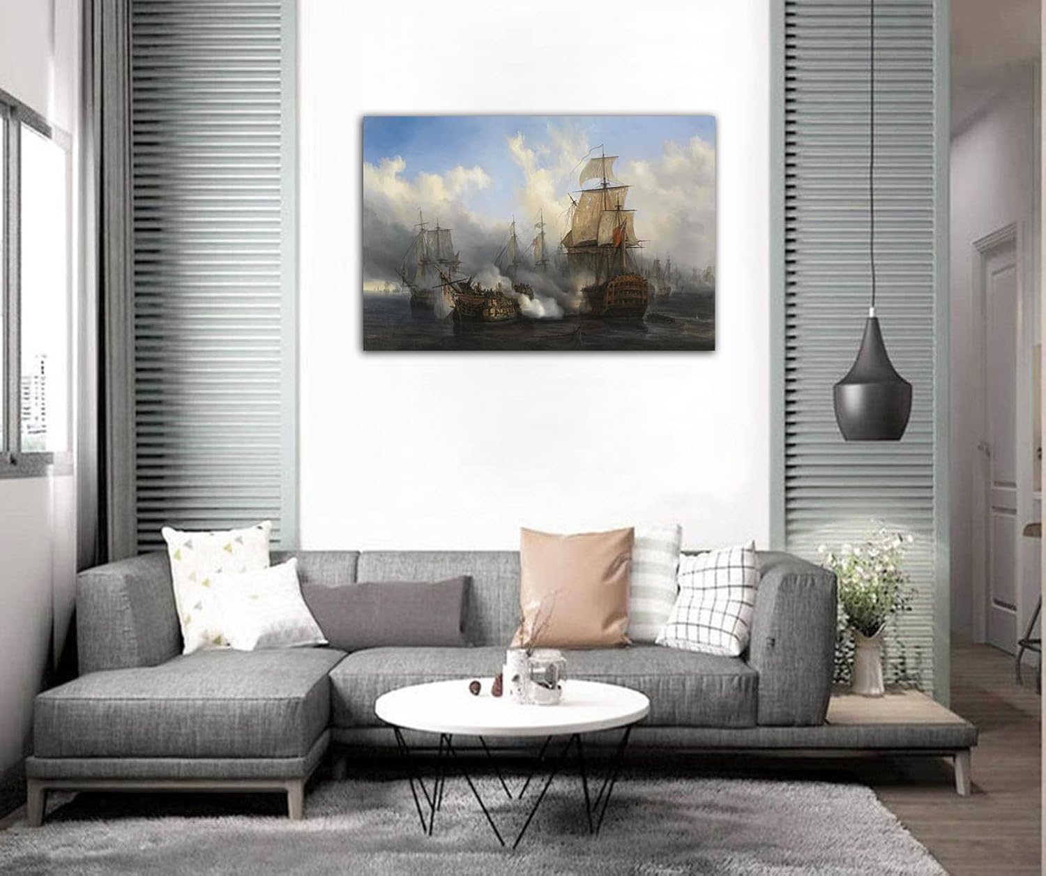 Cuadro de arte de pared de batalla naval, barco pirata, velero, póster impreso, lienzo moderno, hogar, sala de estar, oficina, decoración (32 x 48
