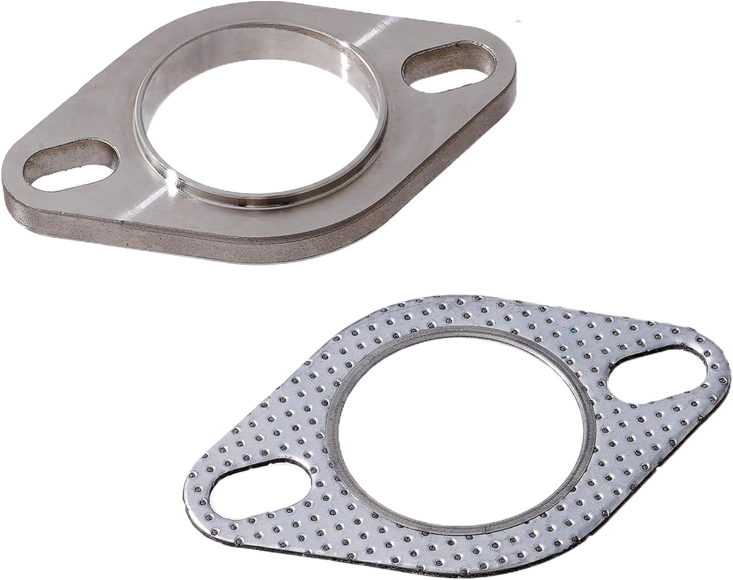 Rwraps Brida y junta de escape de 2 pernos de 2 pulgadas, brida de escape de acero inoxidable con pernos y tuercas de brida
