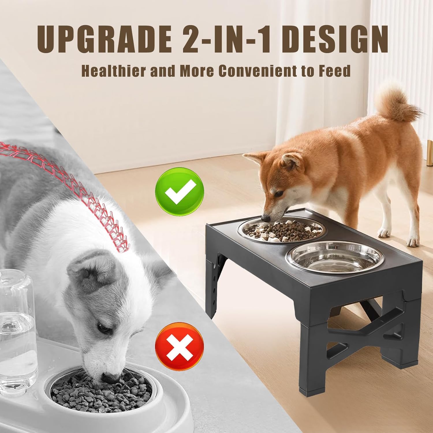 Tazones elevados para perros, con 5 alturas ajustables con 2 cuencos gruesos de acero inoxidable de 50 onzas para perros pequeños, medianos y