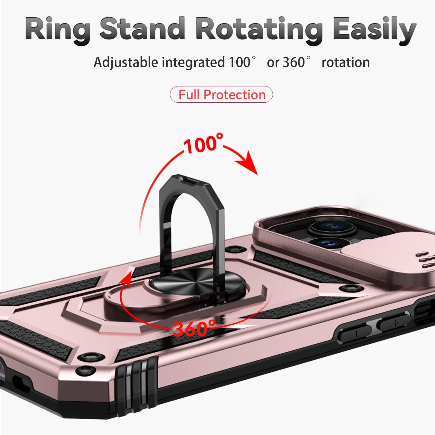 Hitaoyou Funda compatible con iPhone 15, iPhone 15 con funda para cámara y soporte, grado militar, a prueba de golpes, resistente, con soporte