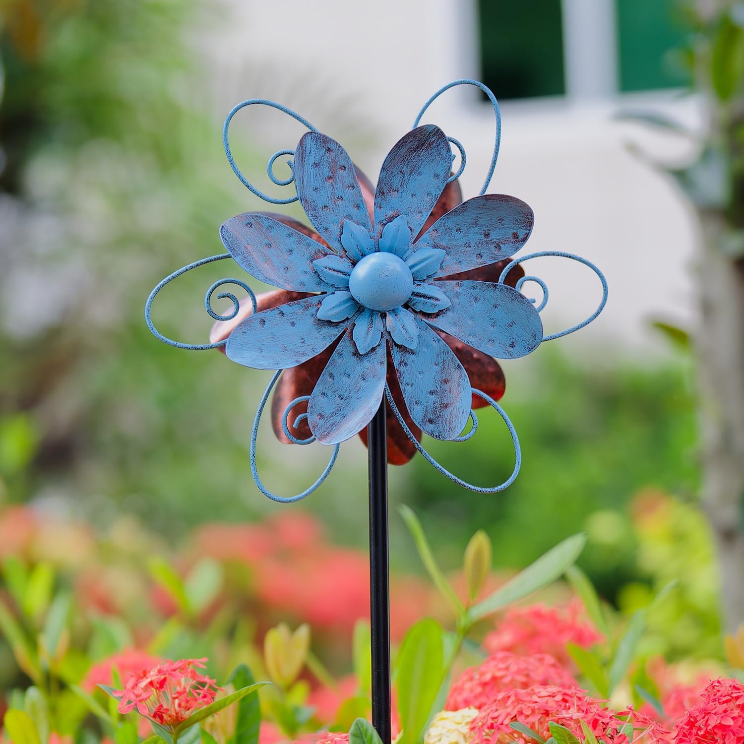 Molinillos de viento para exteriores, molinetes de jardín de flores de metal, esculturas de viento de jardín y molinillos para decoración de patio,