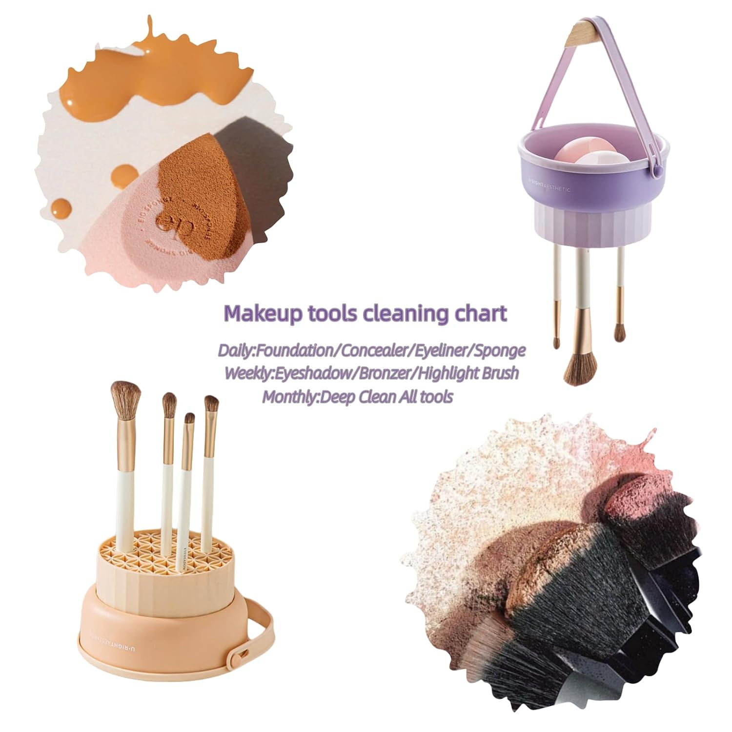 Cuenco limpiador de brochas de maquillaje de silicona, tapete de limpieza de brochas de cosméticos 2 en 1 y soporte de secado de brochas de