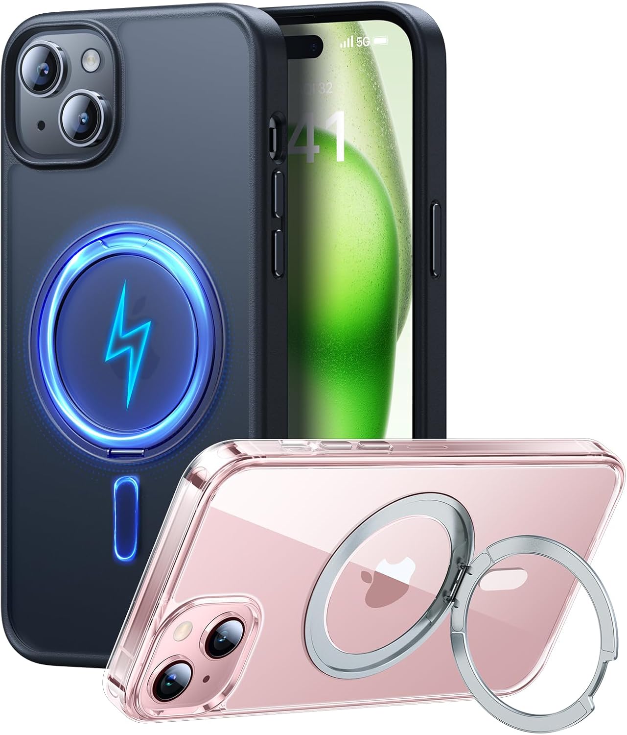 Danmus Funda para iPhone 15 Plus compatible con MagSafe protección militar contra caídas de 12 pies Funda magnética con soporte de anillo de 360