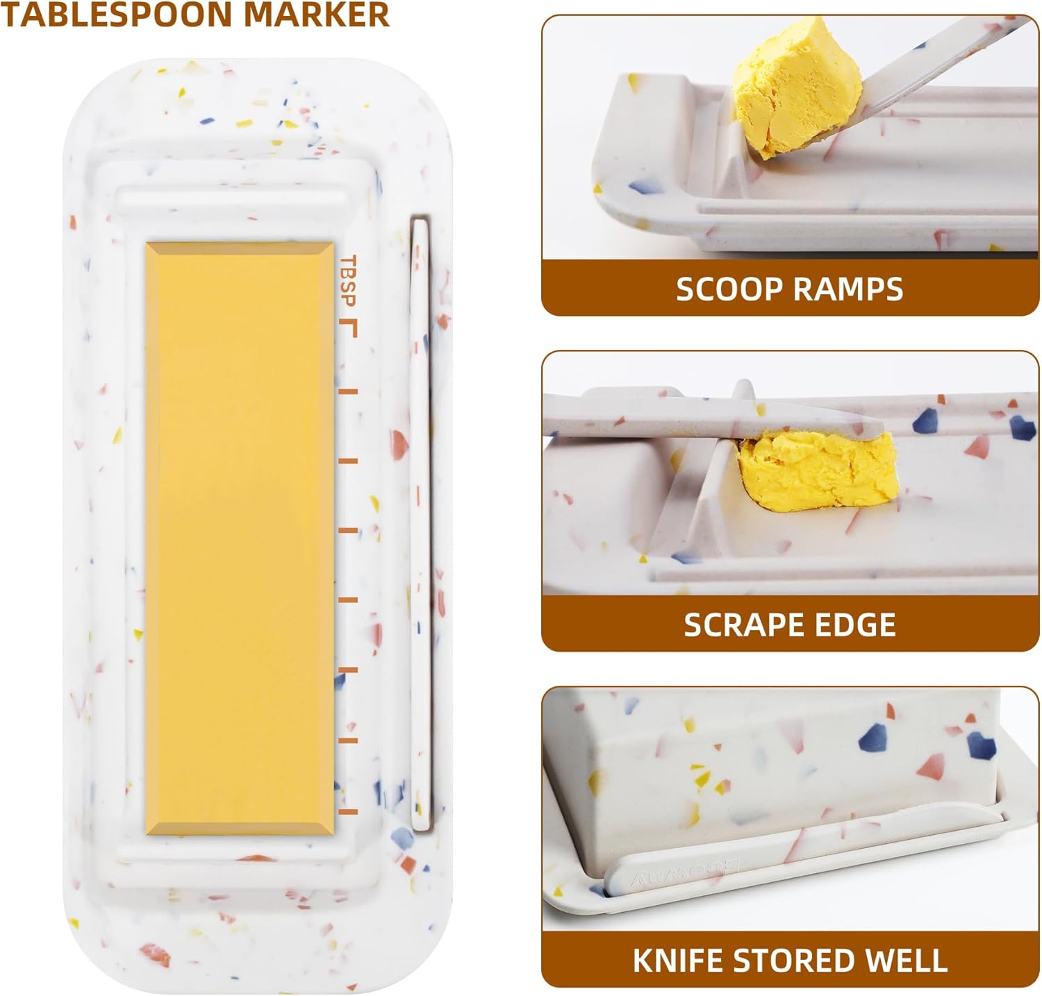 Mantequillera de bambú con tapa y cuchillo, pequeño recipiente para mantequilla para un palo de mantequilla, recipiente para mantequilla para