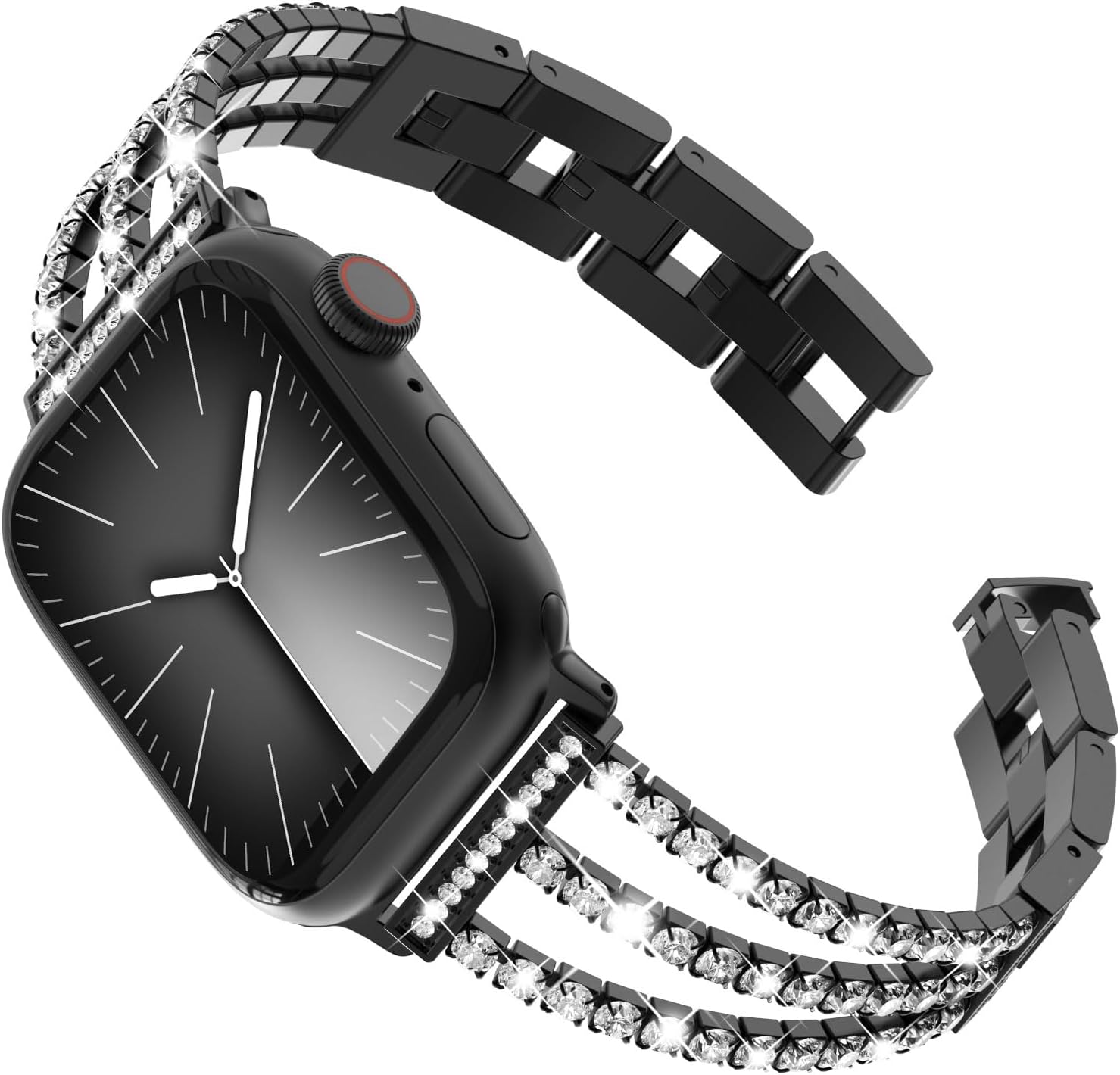 FULLIFE Compatible con Apple Watch Band Series 9, 8, 7, SE2, 6, 5, 4, 3, 2, 1 con diamantes de cristal, correa de acero para mujer (1.614, 1.575,