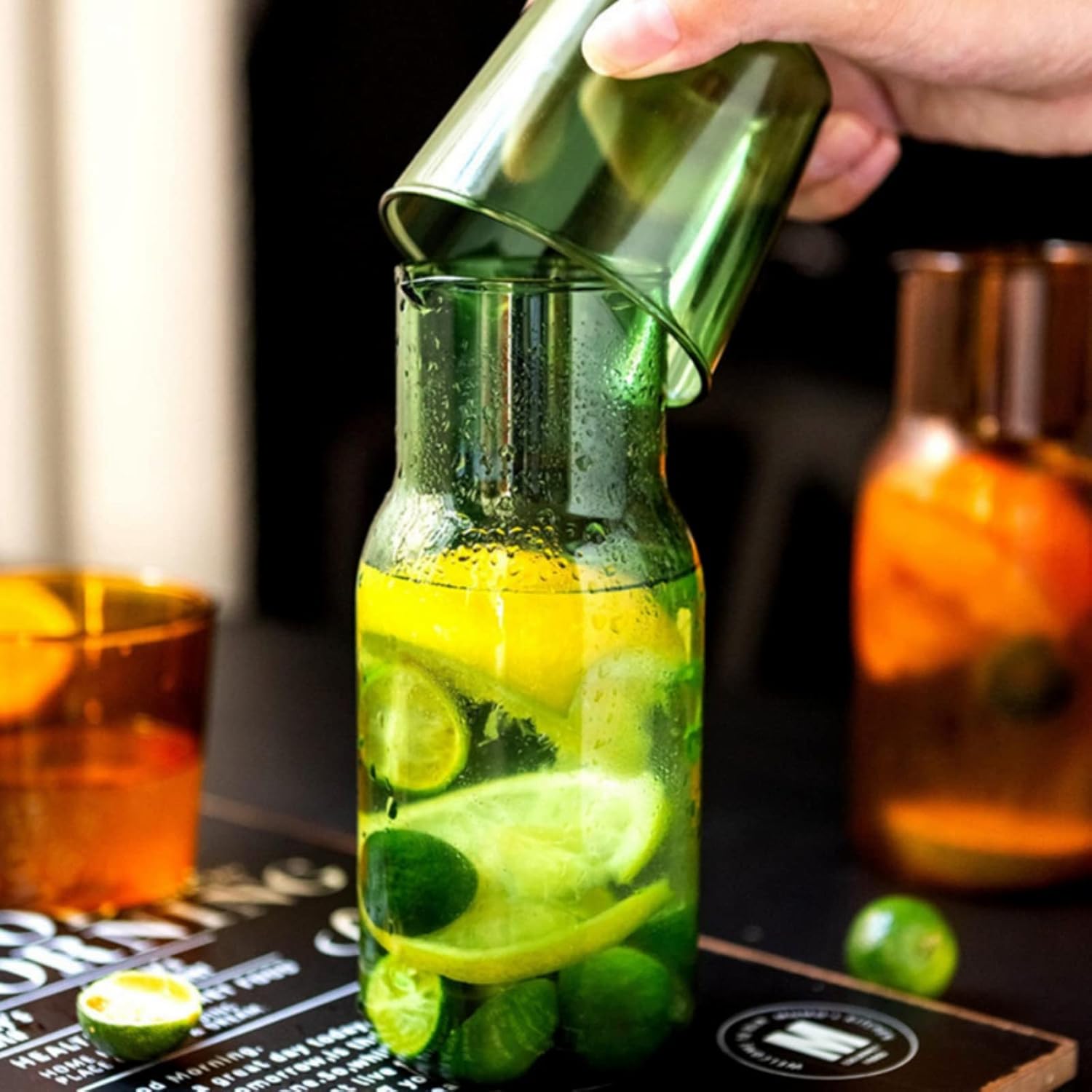 Ochine Juego de jarras de agua de cabecera con vaso, juego de vidrio, jarra de agua de noche, jarra de agua de escritorio, jarra de noche, jarra y