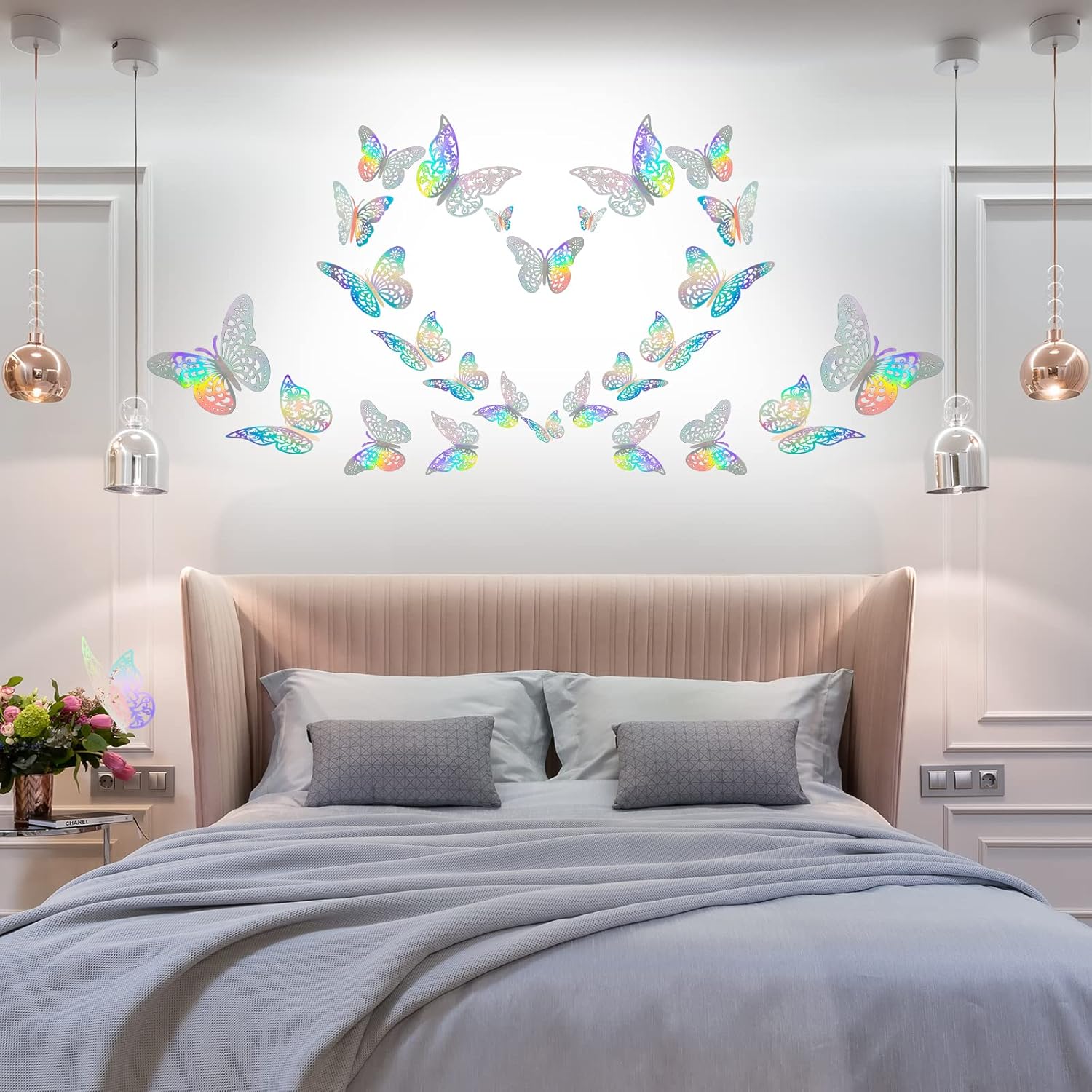 72 calcomanías 3D de mariposa para decoración de pared, 3 estilos y 3 tamaños, decoraciones de mariposa plateada para fiestas de mariposas,