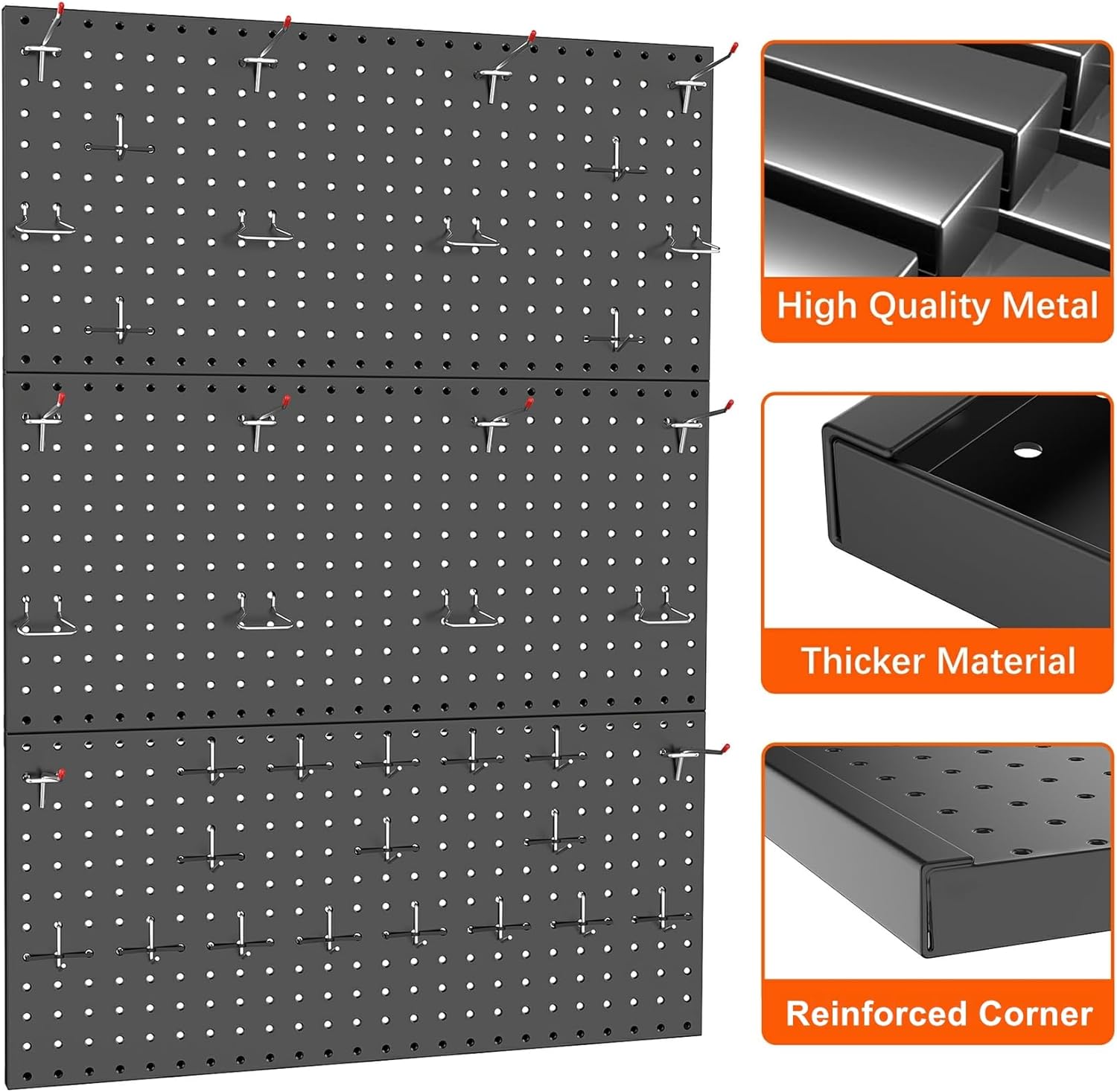 TORACK 3 paneles de metal para pared, garaje, herramientas utilitarias, sistema de almacenamiento de tablero de clavijas para banco de trabajo,