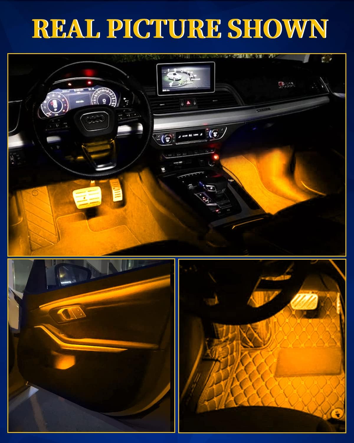 Tira de luces LED ámbar para automóvil, luces LED para motocicletas de 11.8in, 15 SMD IP67, impermeables, luces LED interiores para decoración del