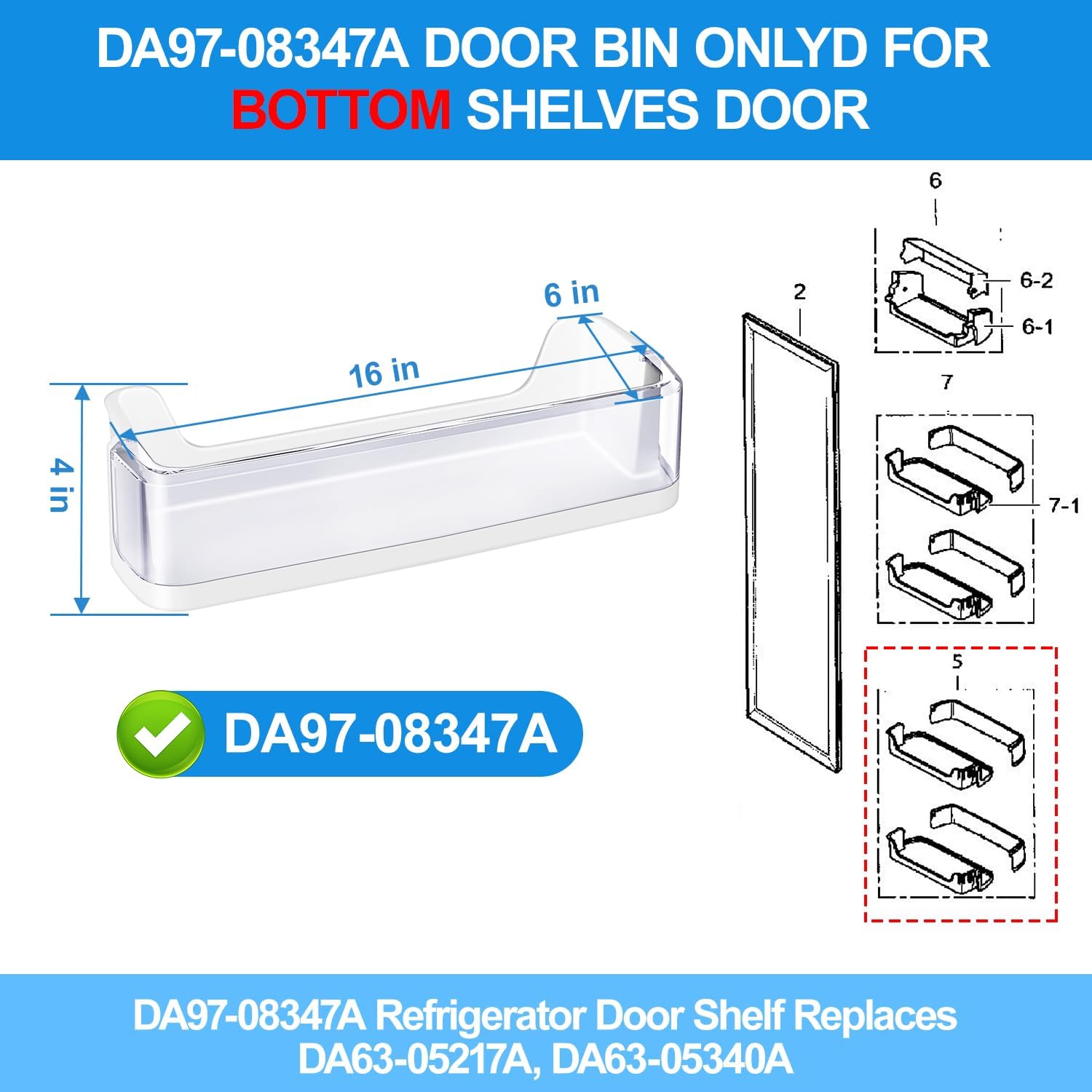 DA97-08347A – Estante para puerta de refrigerador mejorado compatible con refrigerador Samsung RS265TDRS, pieza RS25H5111SR, para refrigerador