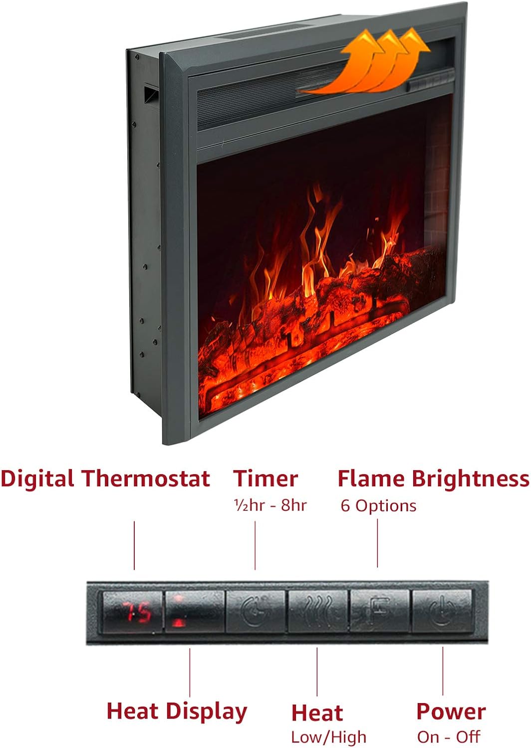 FLAME&SHADE Insertar chimenea eléctrica, 28 pulgadas de ancho, calentador de habitación portátil independiente con temporizador, termostato digital