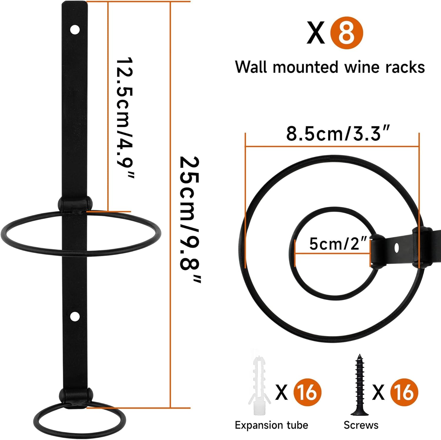 AQAREA Soporte para estante de vino de montaje en pared Soporte de vino de metal para vino individual o licor para exhibir y almacenar