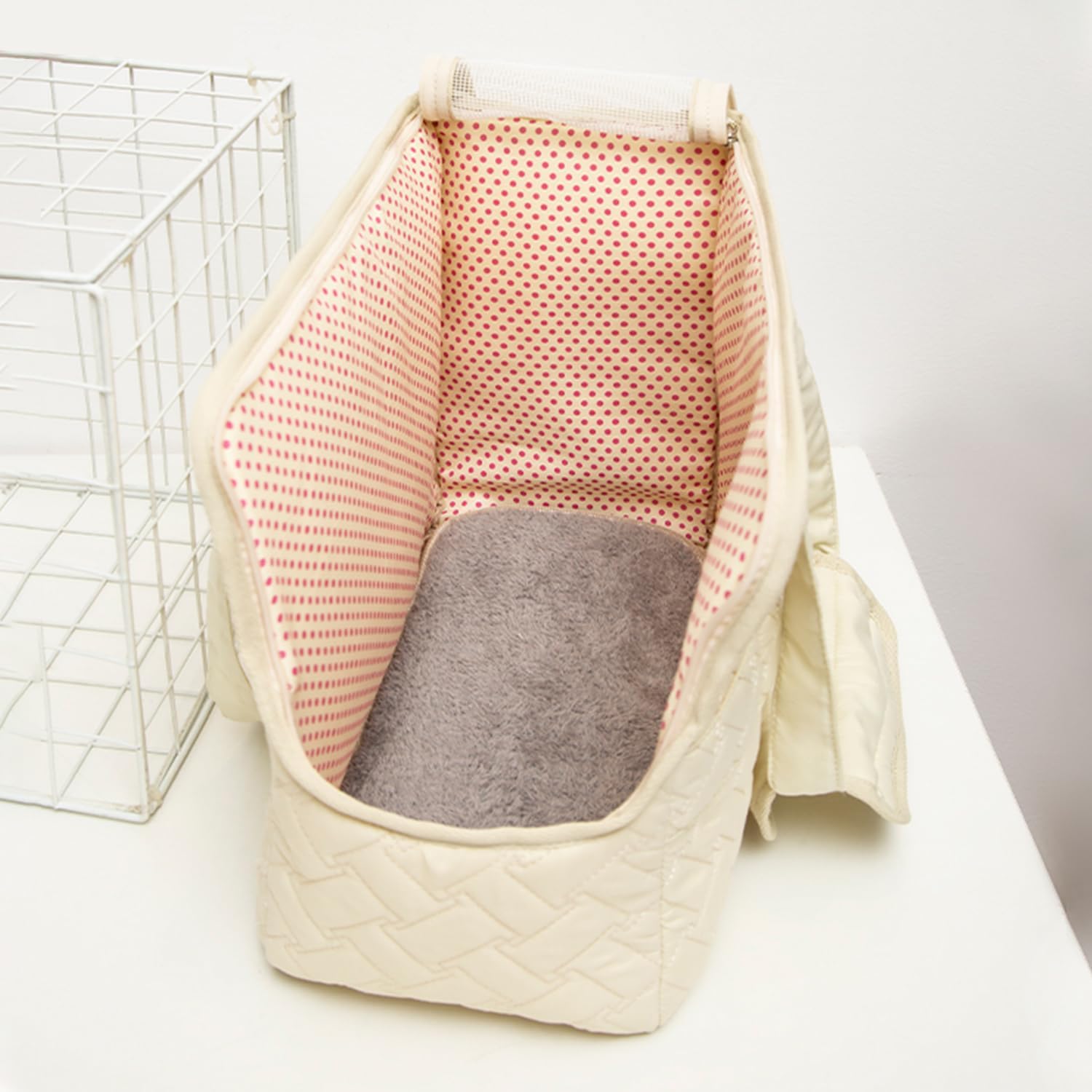 HSC PET – Bolsa para perros pequeños color beige para mujer, transportador de gatos, acolchada para mascotas, de lado suave, para ocio, viajes, ir