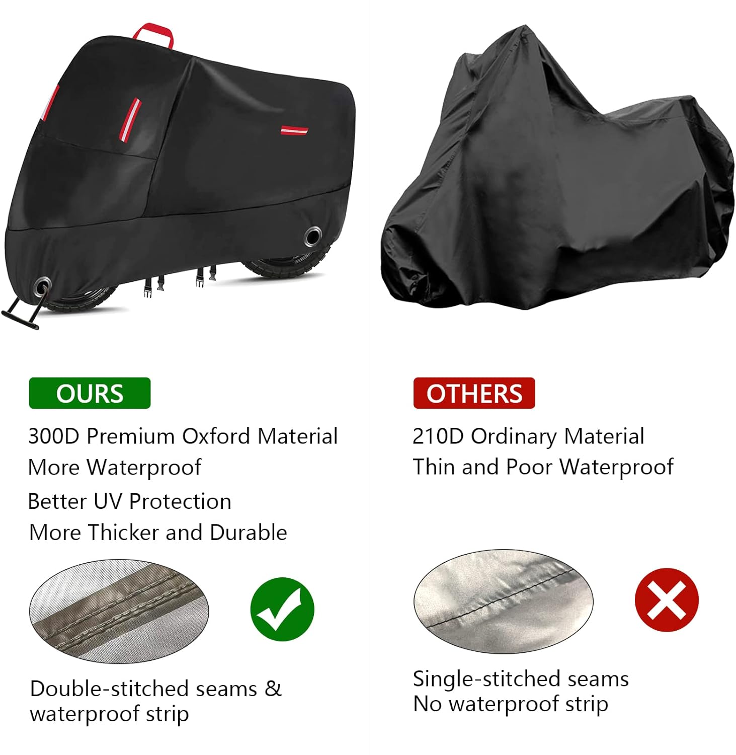 Funda para motocicleta resistente 300D, resistente al agua, para todas las estaciones, con 2 agujeros de bloqueo y 4 tiras reflectantes, se adapta a