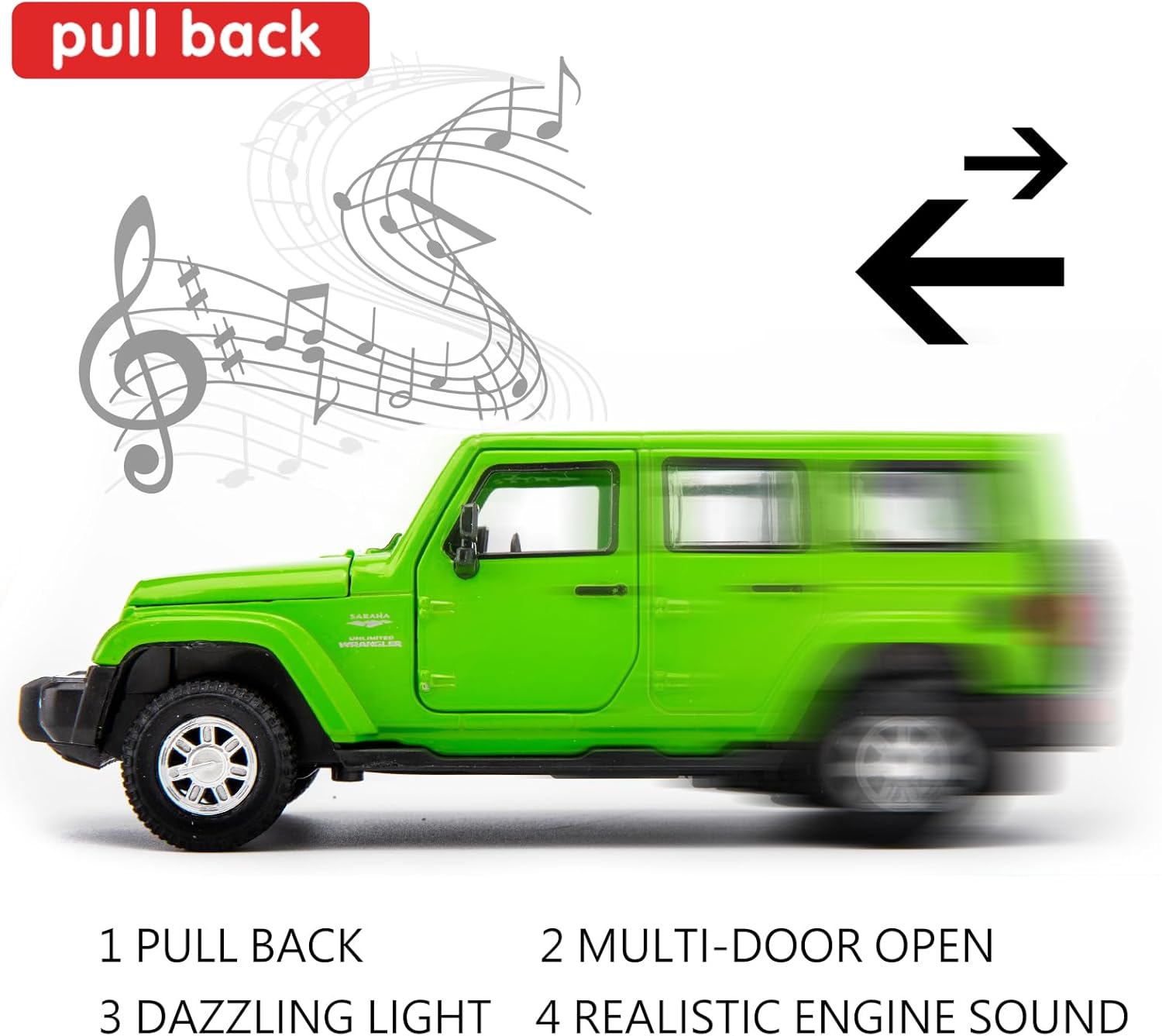 TGRCM-CZ Wrangler – Modelo de auto fundido a presión, auto de juguete de aleación a escala 132, juguetes con sonido y luz, adecuado para niñas y