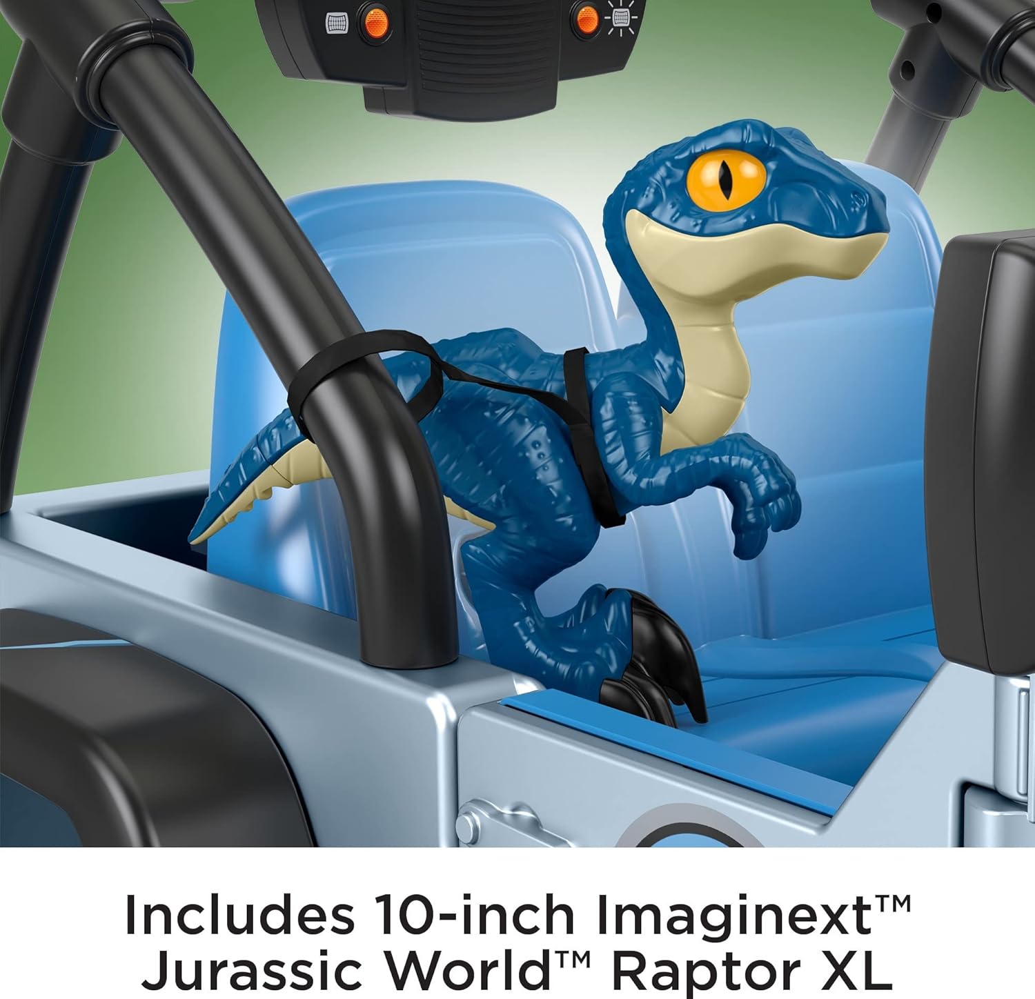 Power Wheels Jurassic World Dino Damage Jeep Wrangler – Juguete para montar con luces, sonidos y dinosaurios, tracción multiterreno, juguete