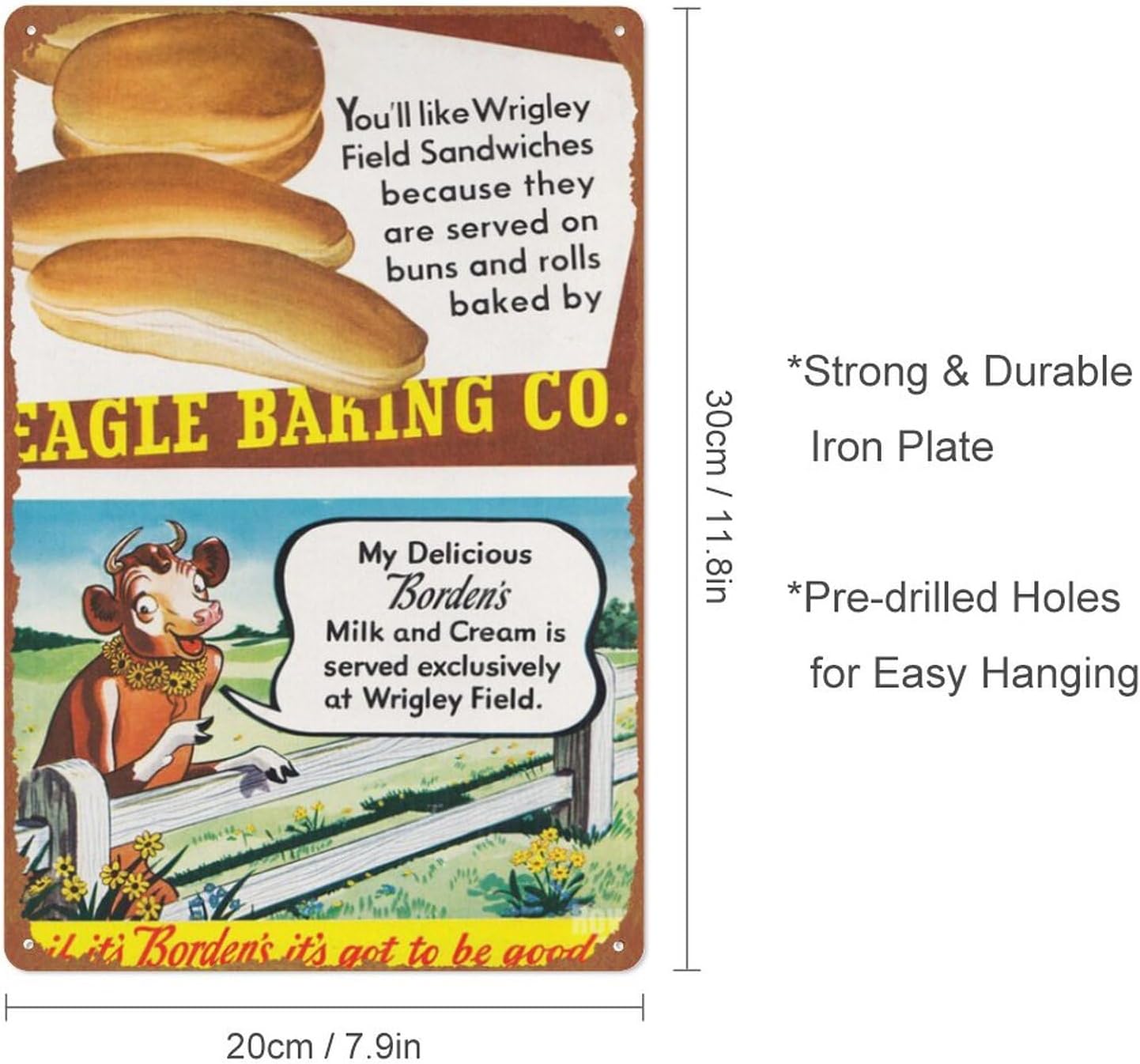 1947 Bordens Dairy Wrigley Field – Póster de arte de pared para decoración de pared perfecta para bares, clubes, cuevas de hombre, salas de estar,