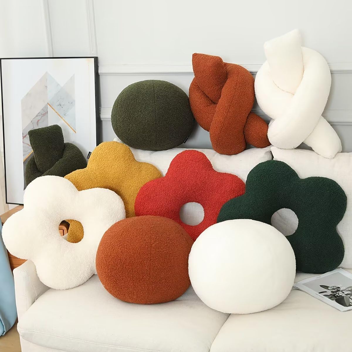 Almohada con forma de flor verde de 18 pulgadas, almohadas de flores de estilo nórdico, almohadas decorativas con bonito cojín de suelo de flores