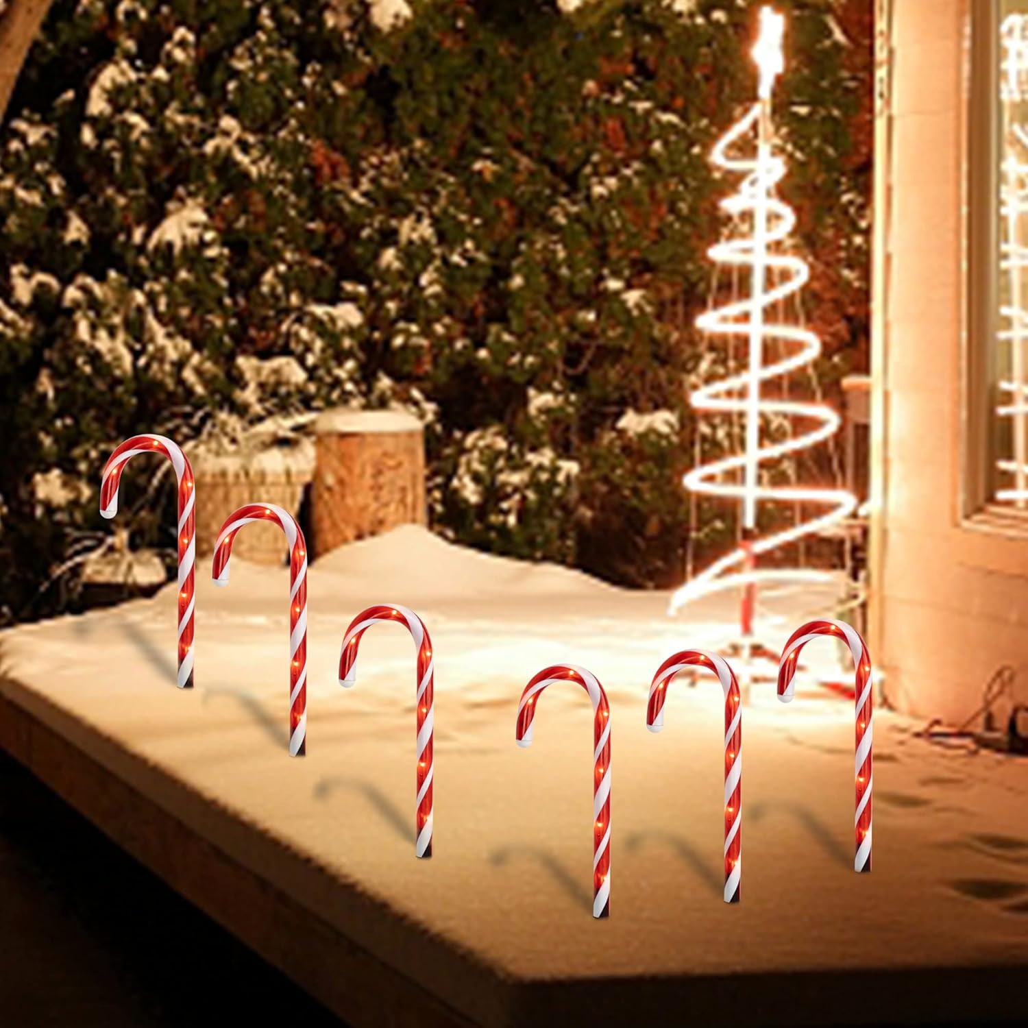 FUNPENY Marcadores de bastón de caramelo de Navidad de 16 pulgadas, paquete de 12 luces conectables de Navidad con 72 luces blancas cálidas para