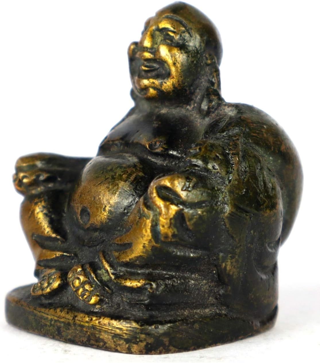 ASHIRWAD Estatua de Buda Rígido de latón Feliz ídolo antiguo Feng Shui para riqueza y dinero (1.5 pulgadas)