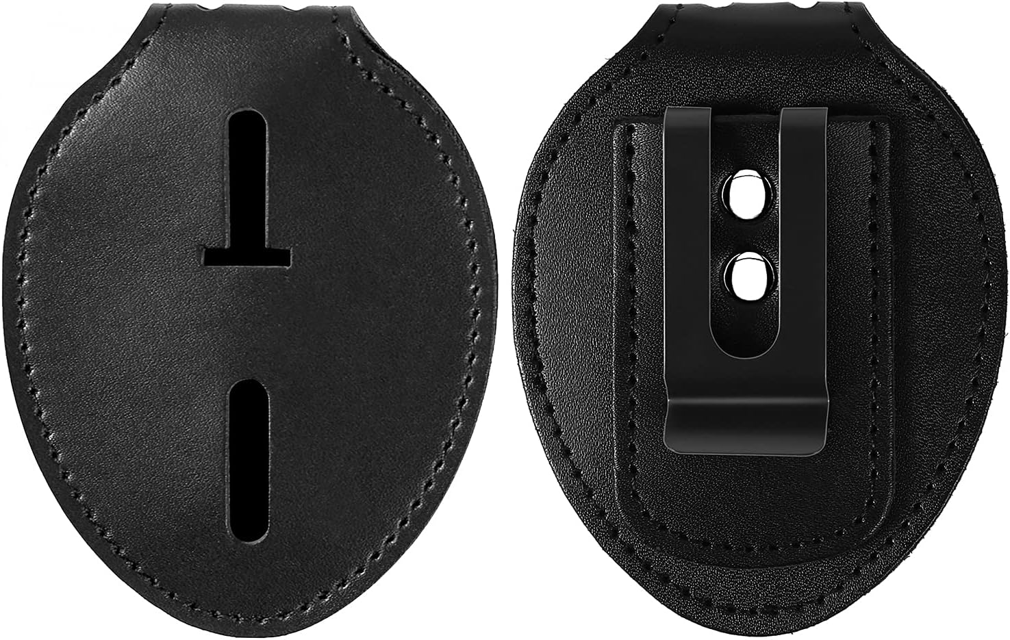 Soporte para placa de policía, universal, hecho de piel de vaca, clip de metal para cinturón y cadena de acero inoxidable, soporte de cuero para