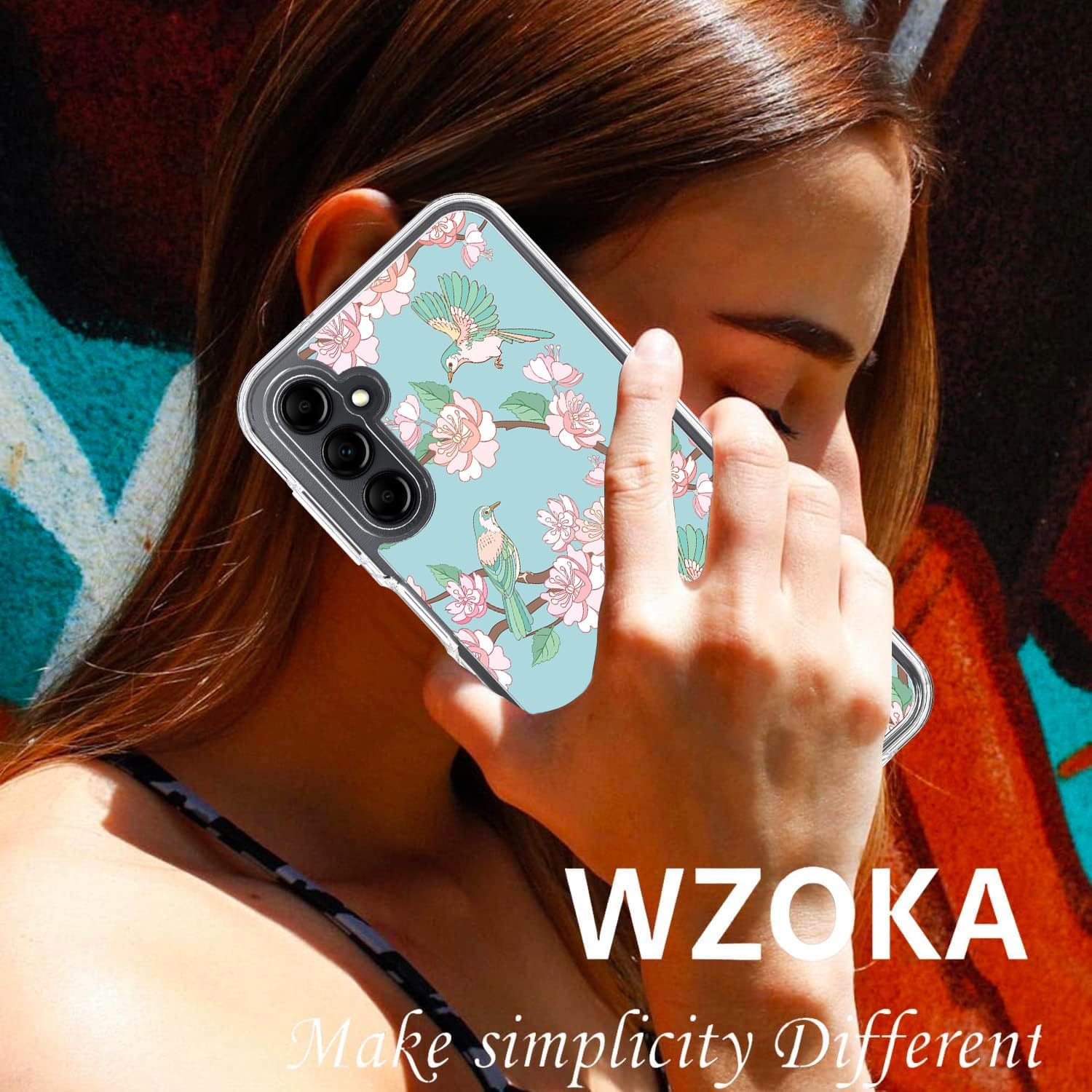 WZOKA Funda para Samsung Galaxy A14, funda original floral Samasung A14 con diseño híbrido 2 en 1, carcasa protectora fuerte de policarbonato TPU