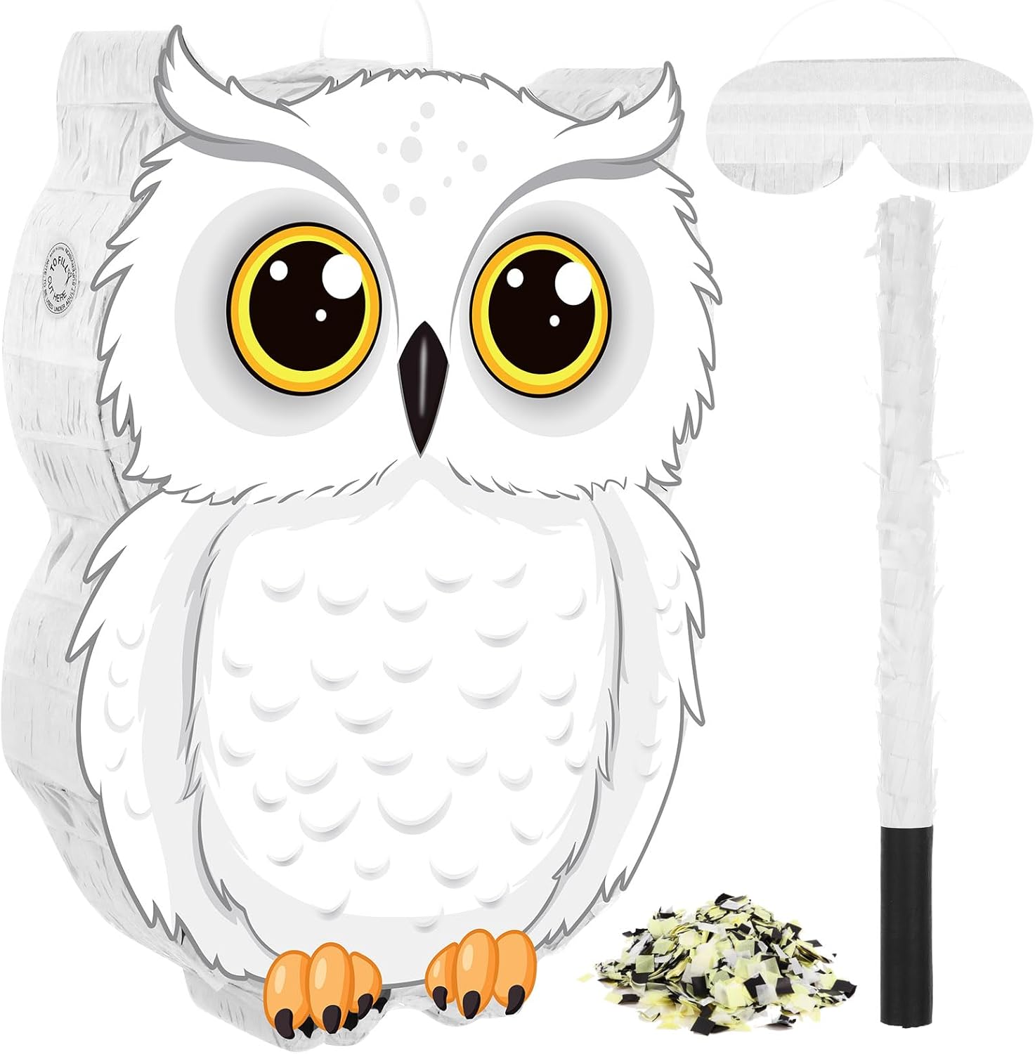 Aoriher Piñata de búho con palito de piñatas para los ojos vendados, confeti 3D blanco nevado de búho juego de piñatas para bosque, bosque, mago,