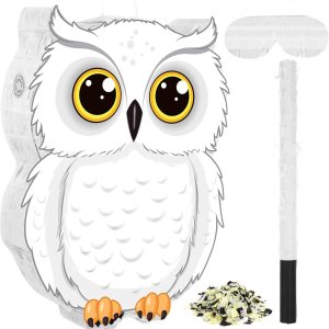 Aoriher Piñata de búho con palito de piñatas para los ojos vendados, confeti 3D blanco nevado de búho juego de piñatas para bosque, bosque, mago, Aoriher Piñata de búho con palito de piñatas para los ojos vendados, confeti 3D blanco nevado de búho juego de piñatas para bosque, bosque, mago,