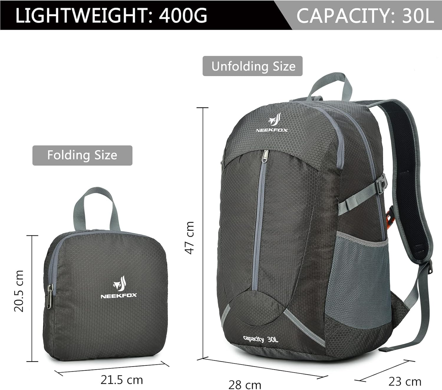 NEEKFOX 30L Hiking Backpack Foldable Lightweight Packable Sports Travel Day