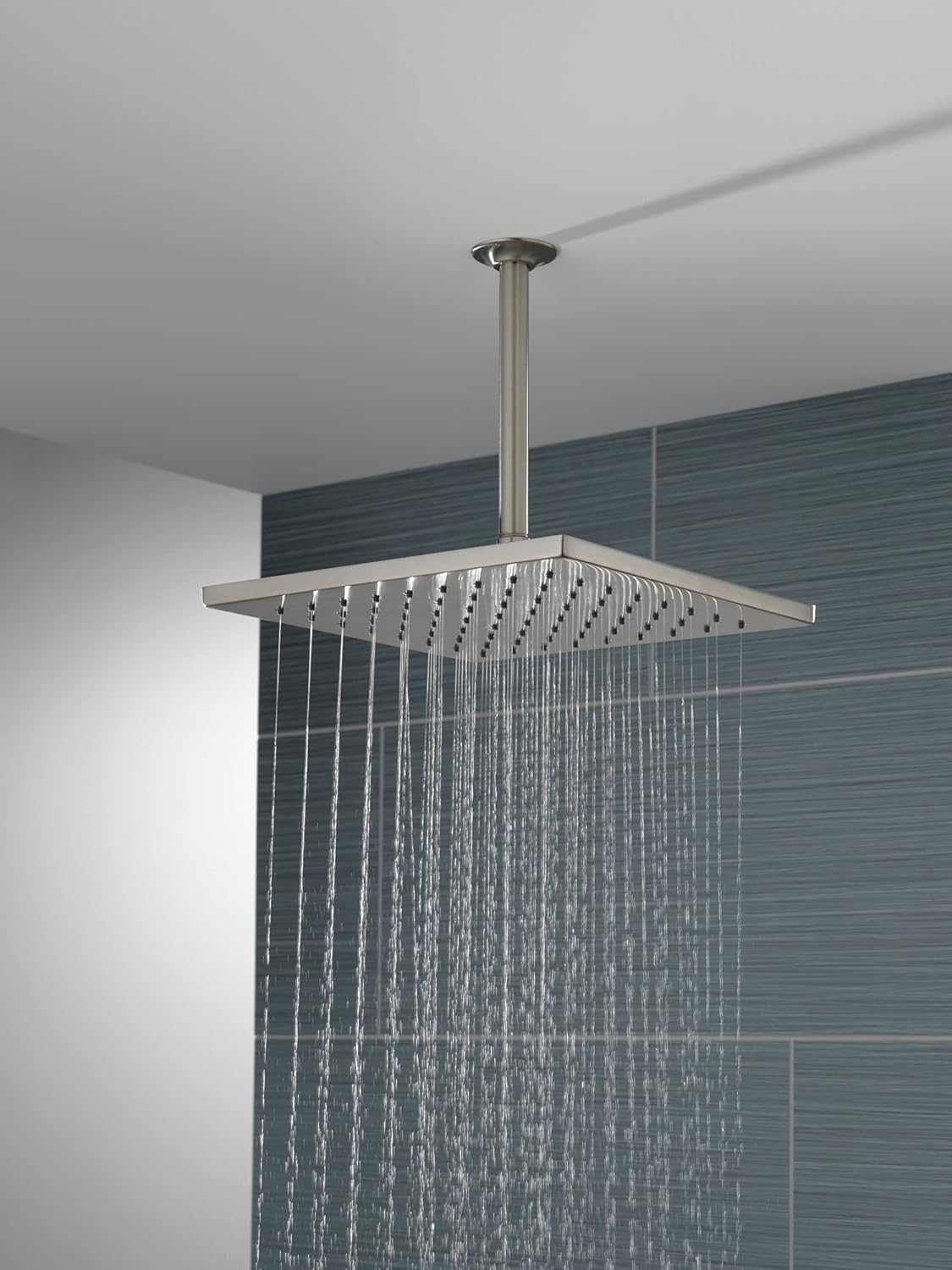 Delta Faucet Lumicoat Stainless 52159-SS-PR – Cabezal de ducha de un solo rociador, cabezal de ducha de níquel cepillado, cabezal de ducha cuadrado,